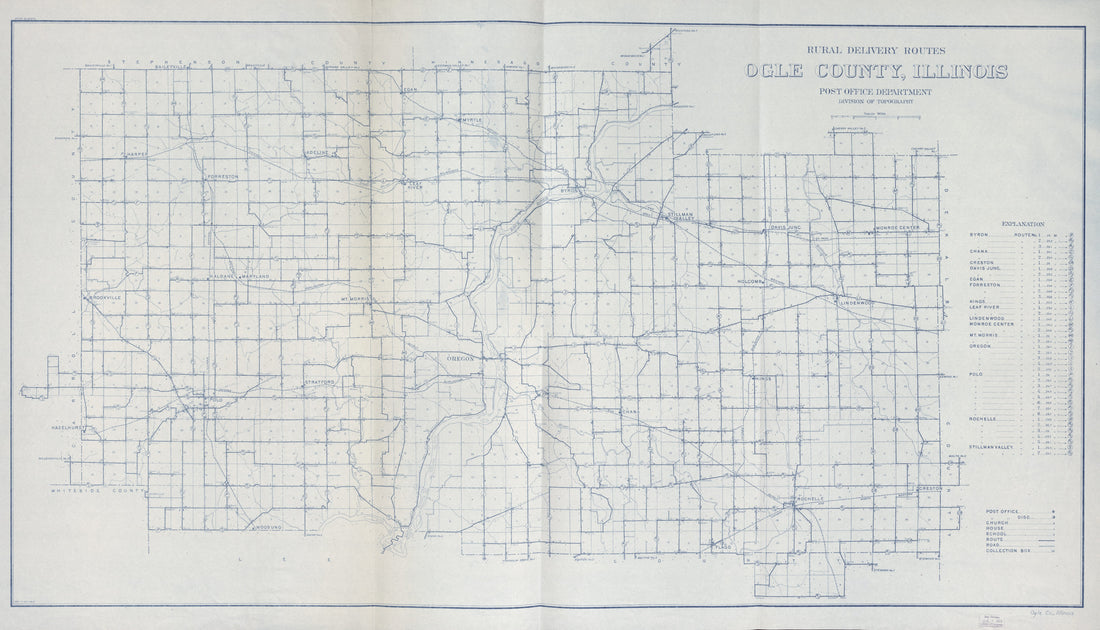 This old map of Rural Delivery Routes, Ogle County, Illinois from 1912 was created by United States. Post Office Department. Division of Topography in 1912