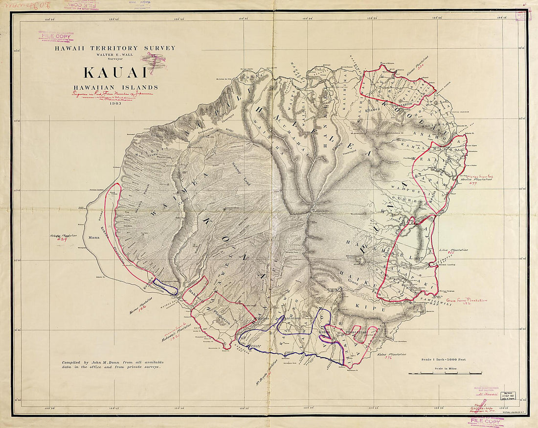 This old map of Kauai, Hawaiian Islands, from 1903 / $c Walter E. Wall, Surveyor ; Compiled by John M. Donn was created by John M. Donn, Hawaii Territory Survey, Walter E. Wall in 1903