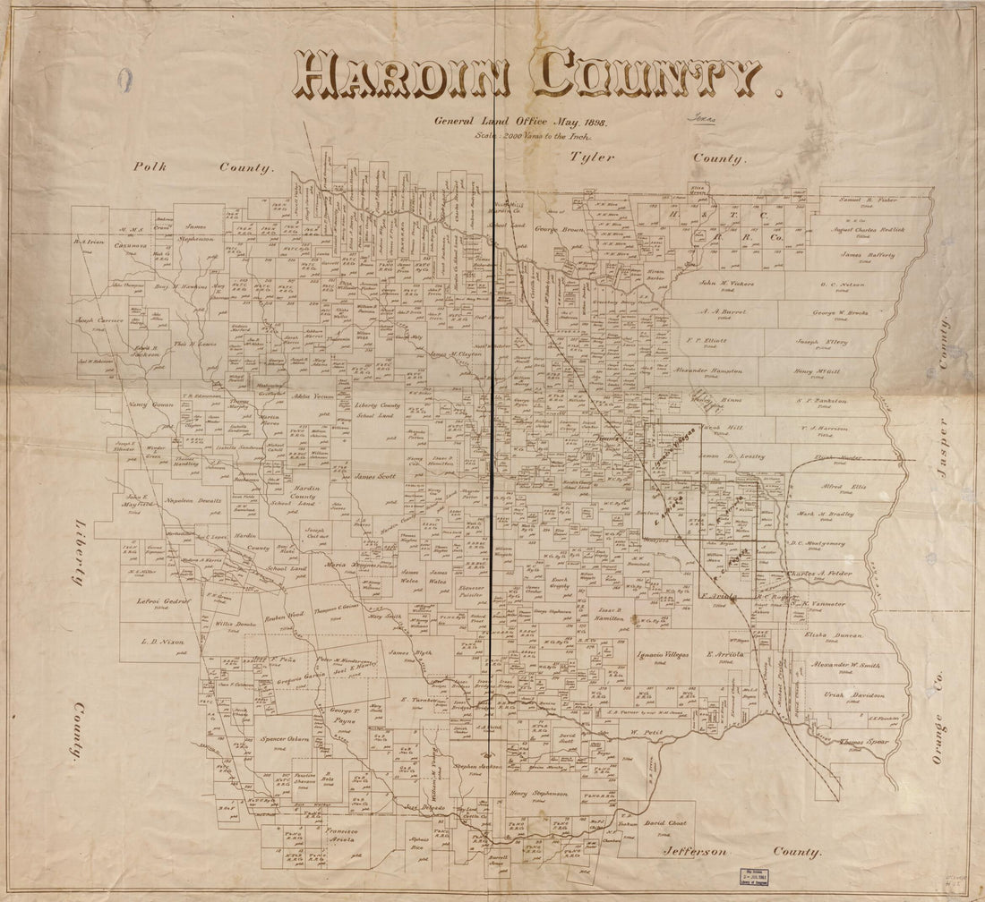 This old map of Hardin County from 1898 was created by in 1898