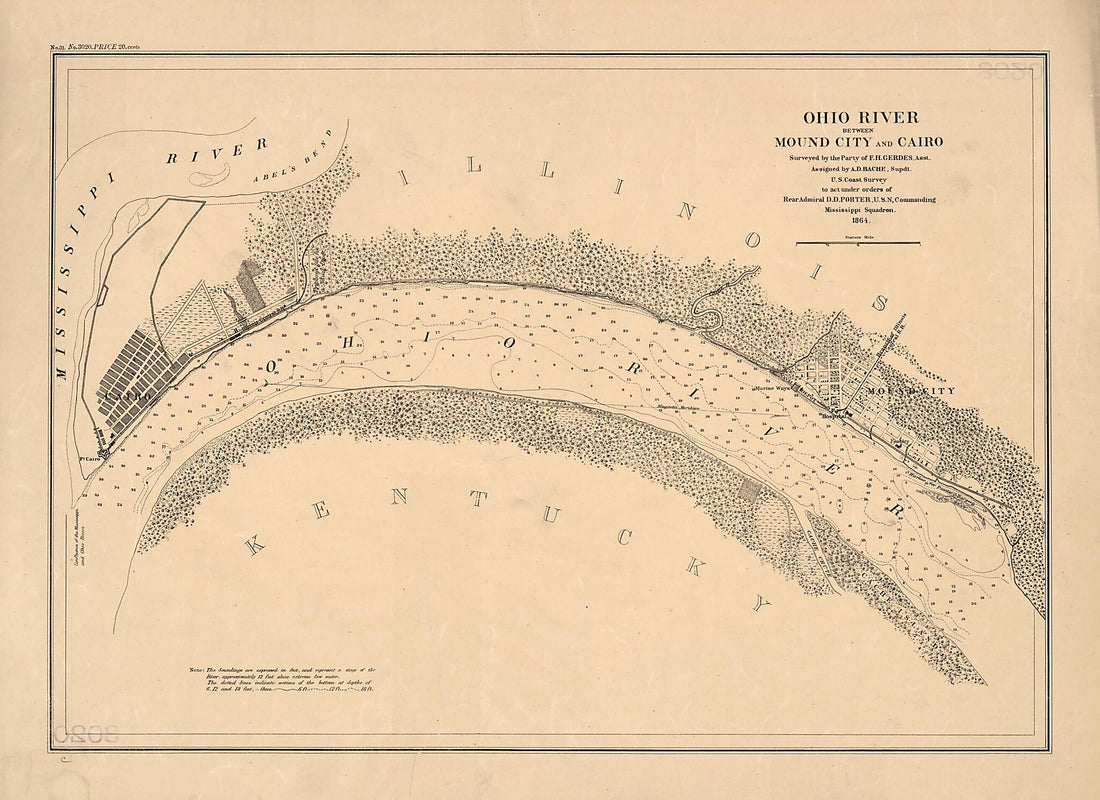 This old map of Ohio River Between Mound City and Cairo from 1864 was created by A. D. (Alexander Dallas) Bache, F. H. Gerdes in 1864