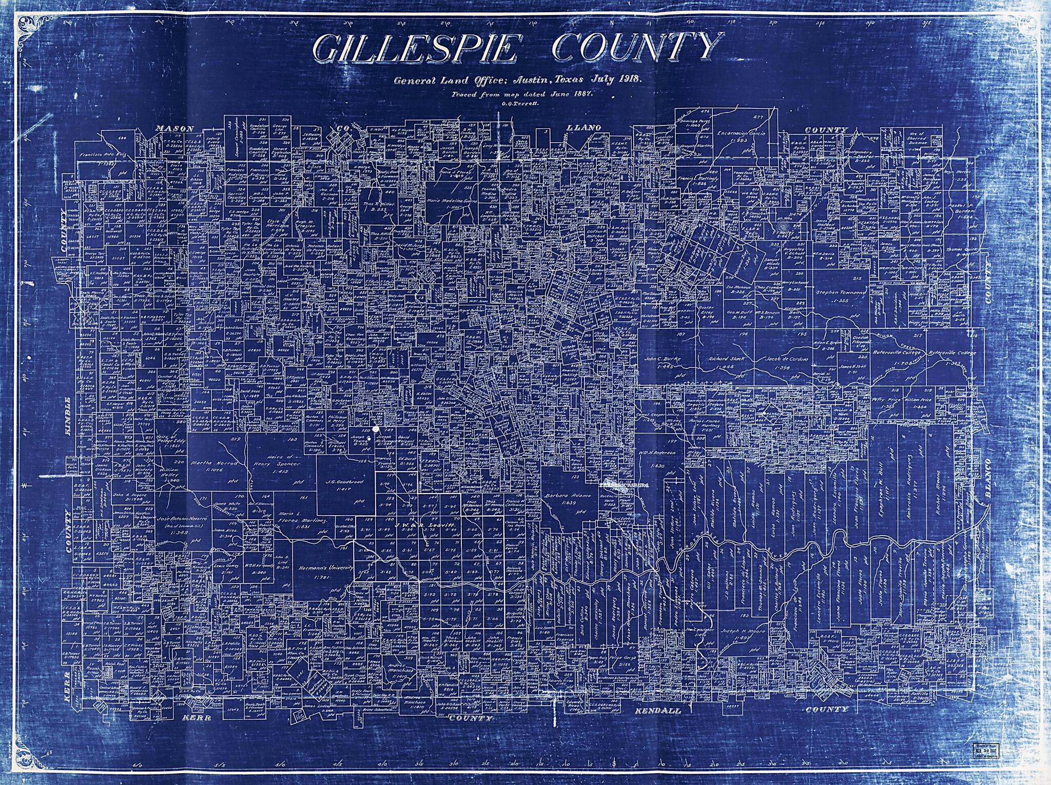 This old map of Gillespie County from 1918 was created by Texas. General Land Office in 1918