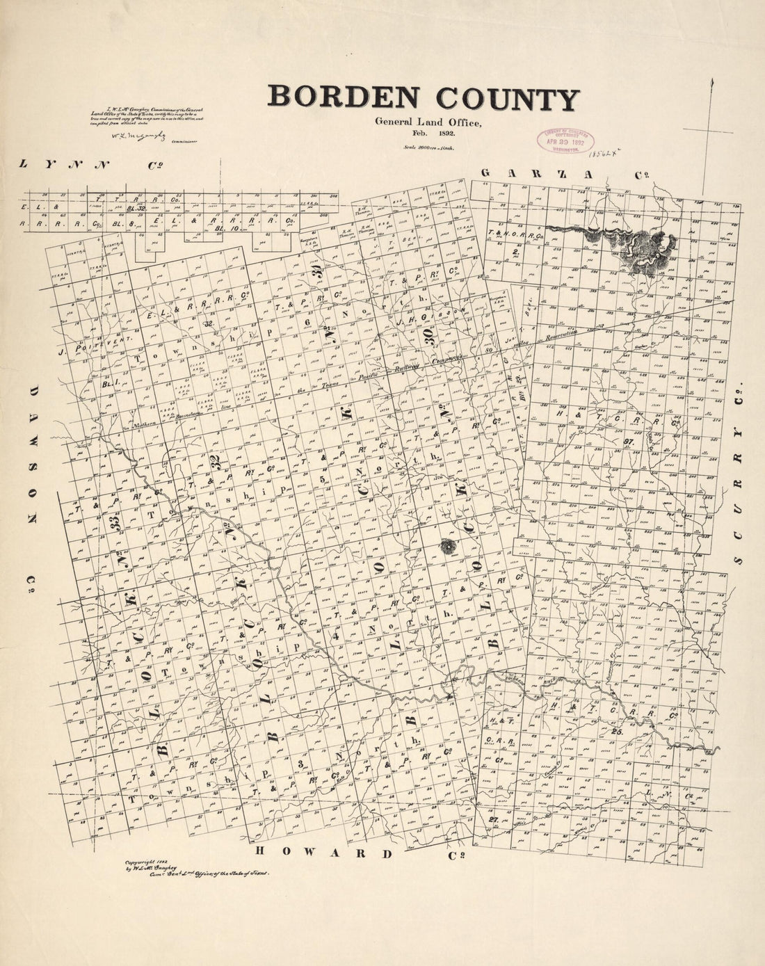 This old map of Borden County from 1892 was created by Texas. General Land Office in 1892