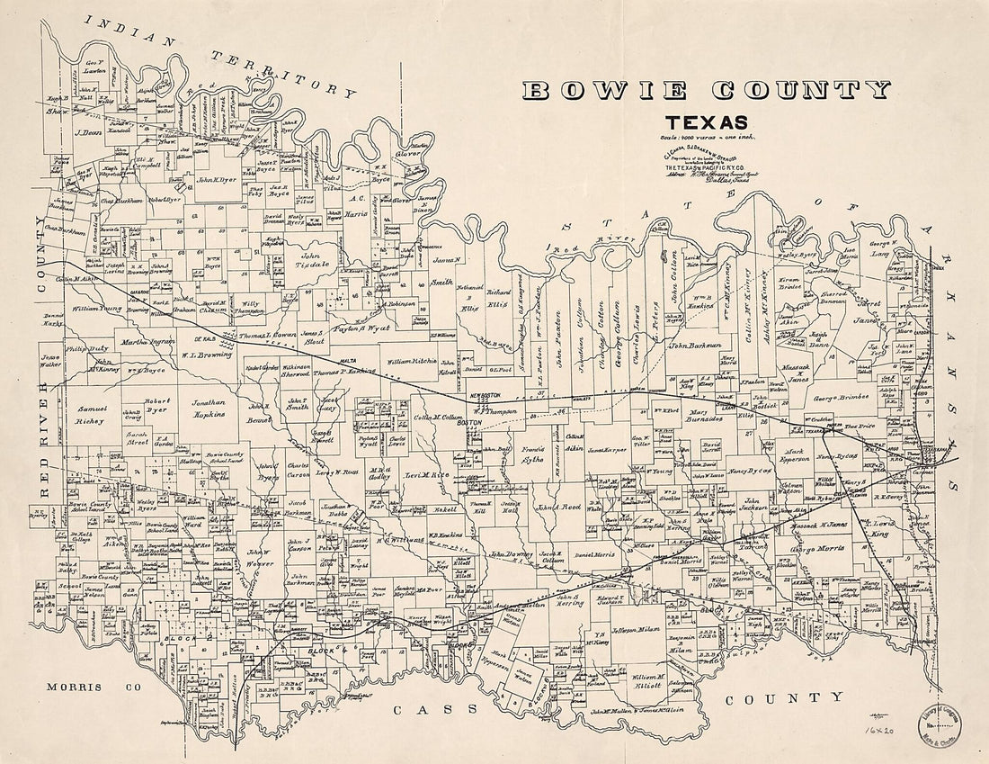 This old map of Bowie County, Texas from 1894 was created by M. Stakemann in 1894