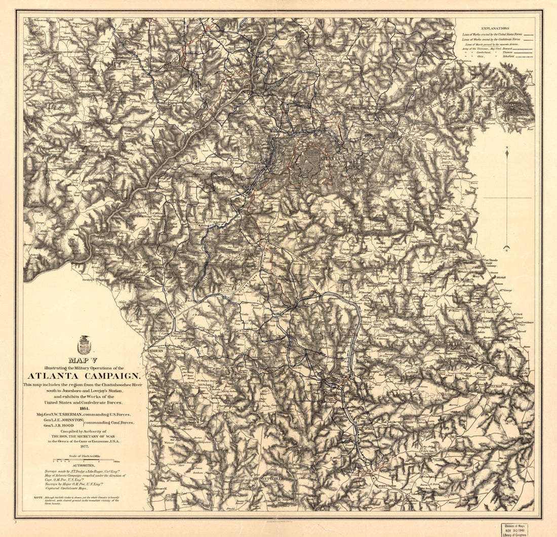 This old map of Maps Illustrating the Military Operations of the Atlanta Campaign.. 1864 from 1875 was created by  Julius Bien & Co,  United States. War Department. Office of the Chief of Engineers in 1875