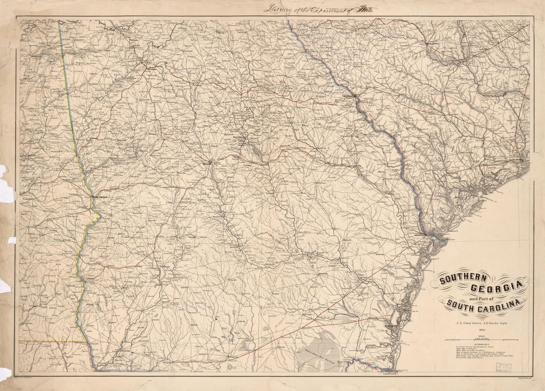 This old map of Southern Georgia and Part of South Carolina from 1865 was created by A. D. (Alexander Dallas) Bache, Charles G. Krebs, A. Lindenkohl, United States Coast Survey in 1865