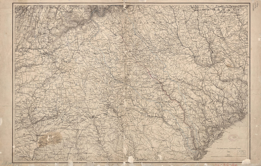 This old map of Northern Georgia and Western and Central South Carolina from 1865 was created by A. Lindenkohl, United States Coast Survey in 1865