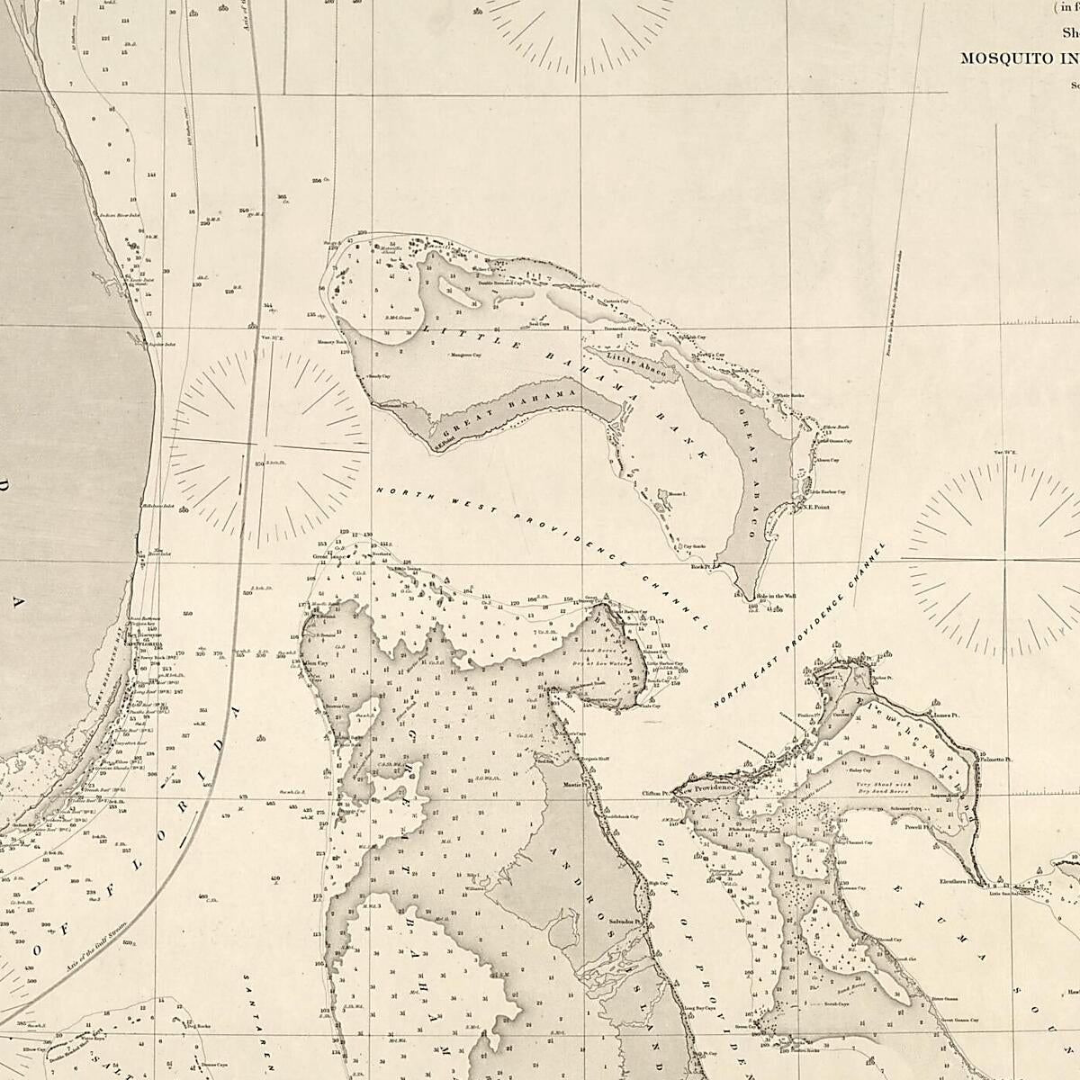 This old map of Atlantic Coast of the United States (in Four Sheets) : Sheet No. IV, Mosquito Inlet to Key West from 1863 was created by A. D. (Alexander Dallas) Bache,  United States Coast Survey in 1863