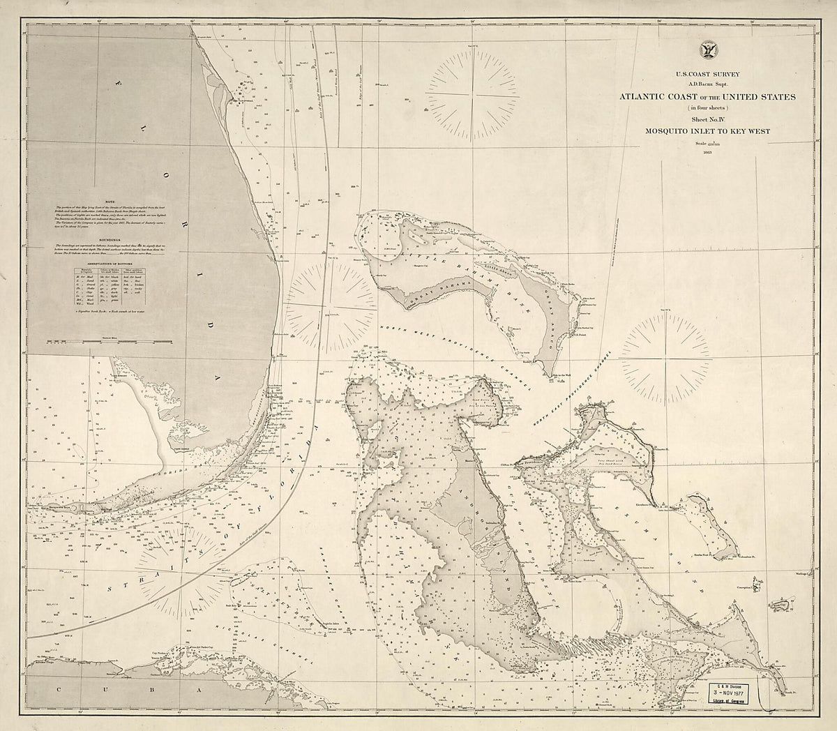 Atlantic Coast of the United States (in Four Sheets) : Sheet No. IV, Mosquito Inlet to Key West 1863 by Relic Map Company