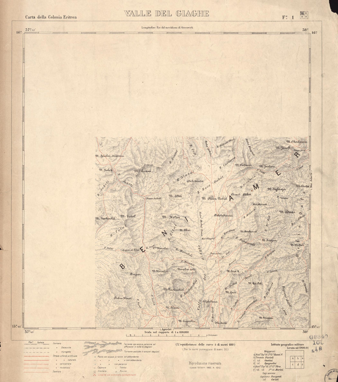 This old map of Carta Della Colonia Eritrea from 1889 was created by Istituto Geografico Militare (Italy) in 1889
