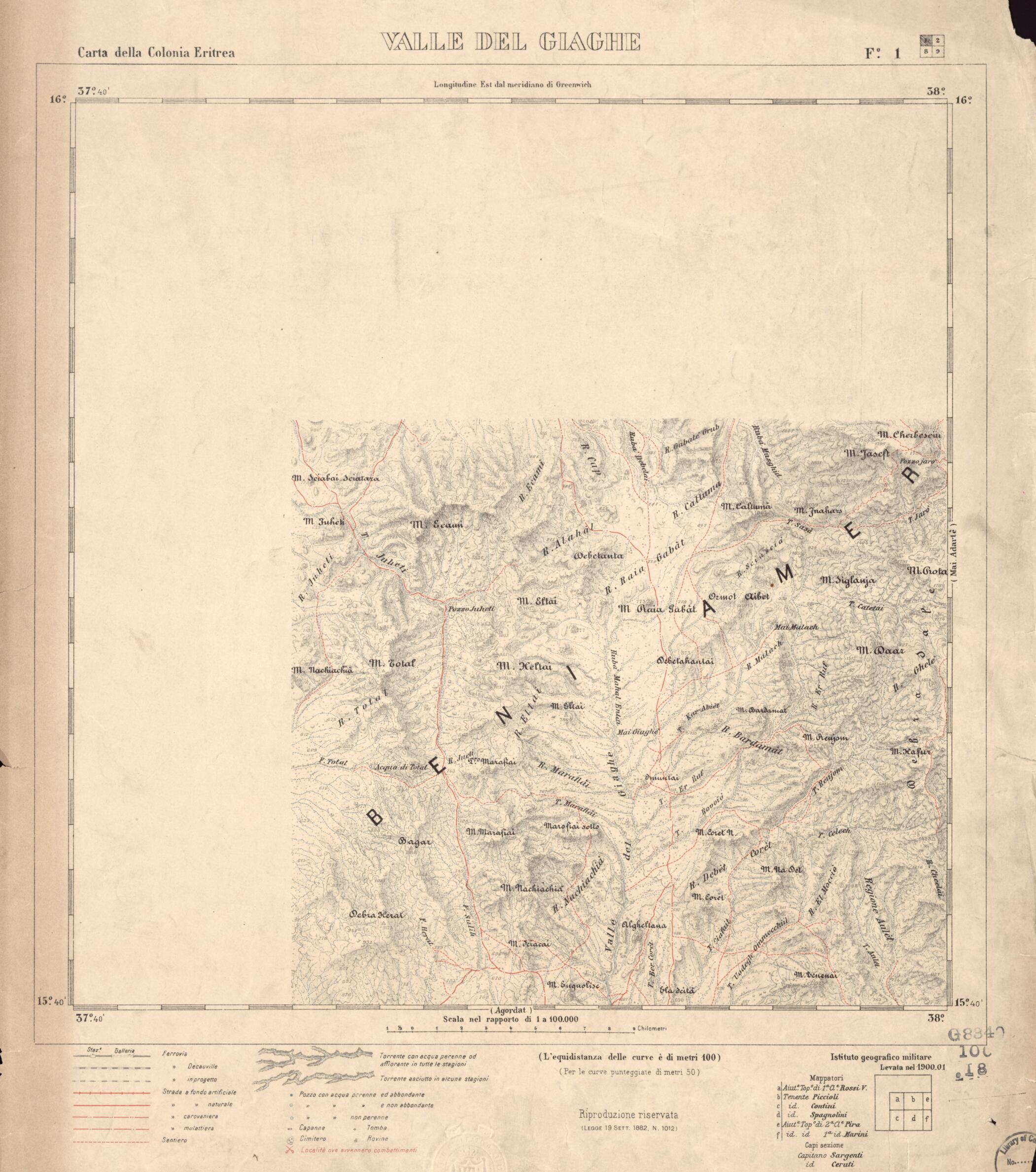 This old map of Carta Della Colonia Eritrea from 1889 was created by Istituto Geografico Militare (Italy) in 1889