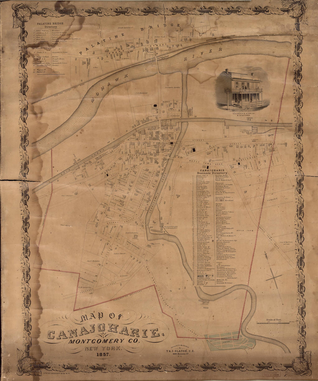This old map of Map of Canajoharie, Montgomery Co., New York from 1857 was created by N.Y.) Endicott & Co. (New York, C.E. T. & J. Slator in 1857