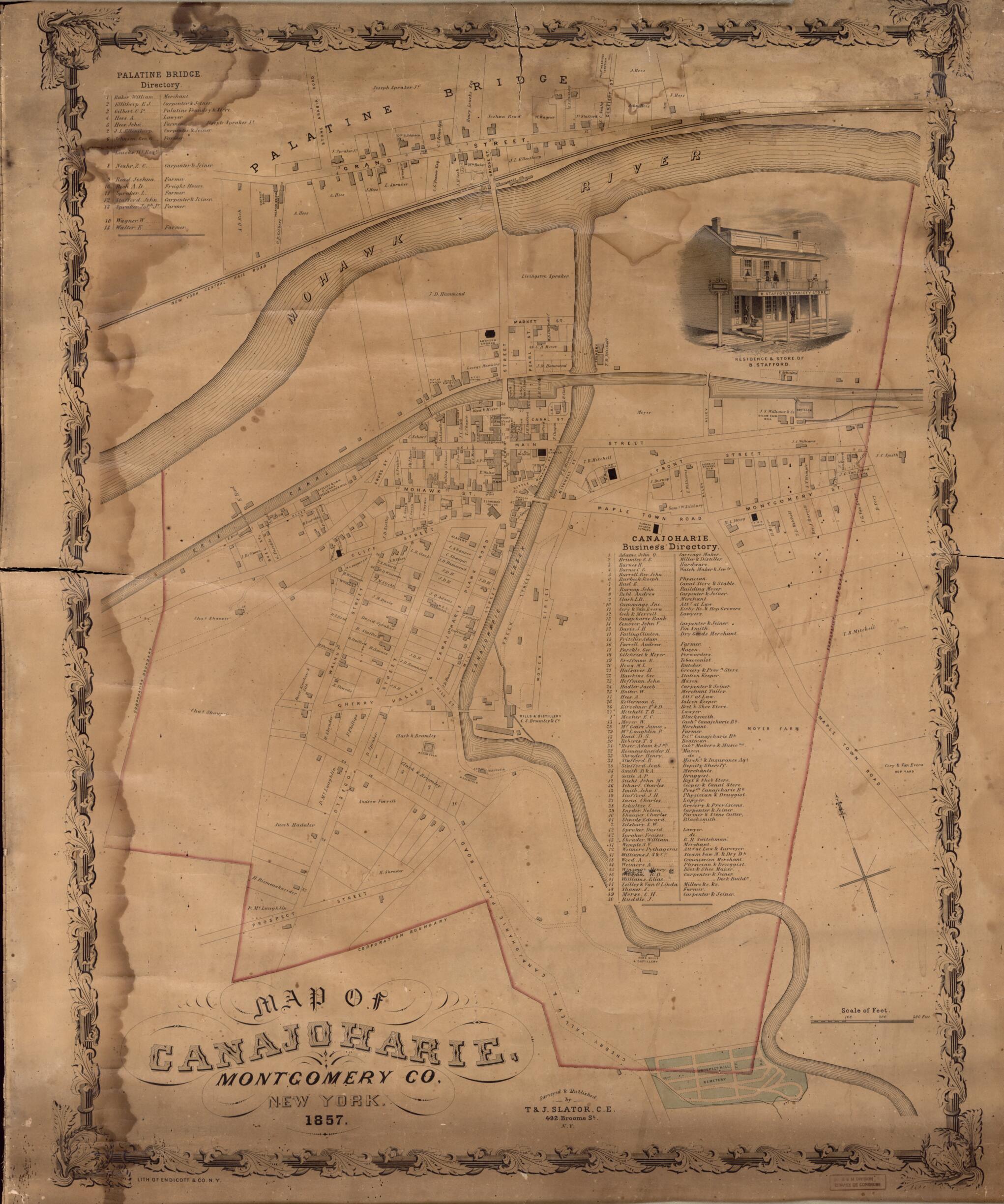 This old map of Map of Canajoharie, Montgomery Co., New York from 1857 was created by N.Y.) Endicott & Co. (New York, C.E. T. & J. Slator in 1857