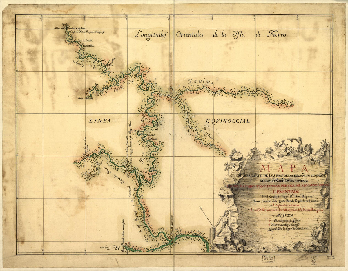 Mapa De Una Parte De Los Rios De Los Engaños O Commiari, Mesay, Cuñaré, Jauiyá Y Rufari : Los Quales, Unidos Todos, Entran Por Una Sola Boca En El Rio Yapurá 1789 by Relic Map Company