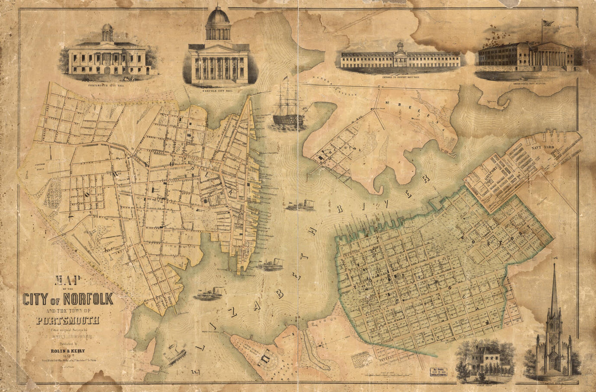 Map of the City of Norfolk and the Town of Portsmouth 1851 by Relic Map Company