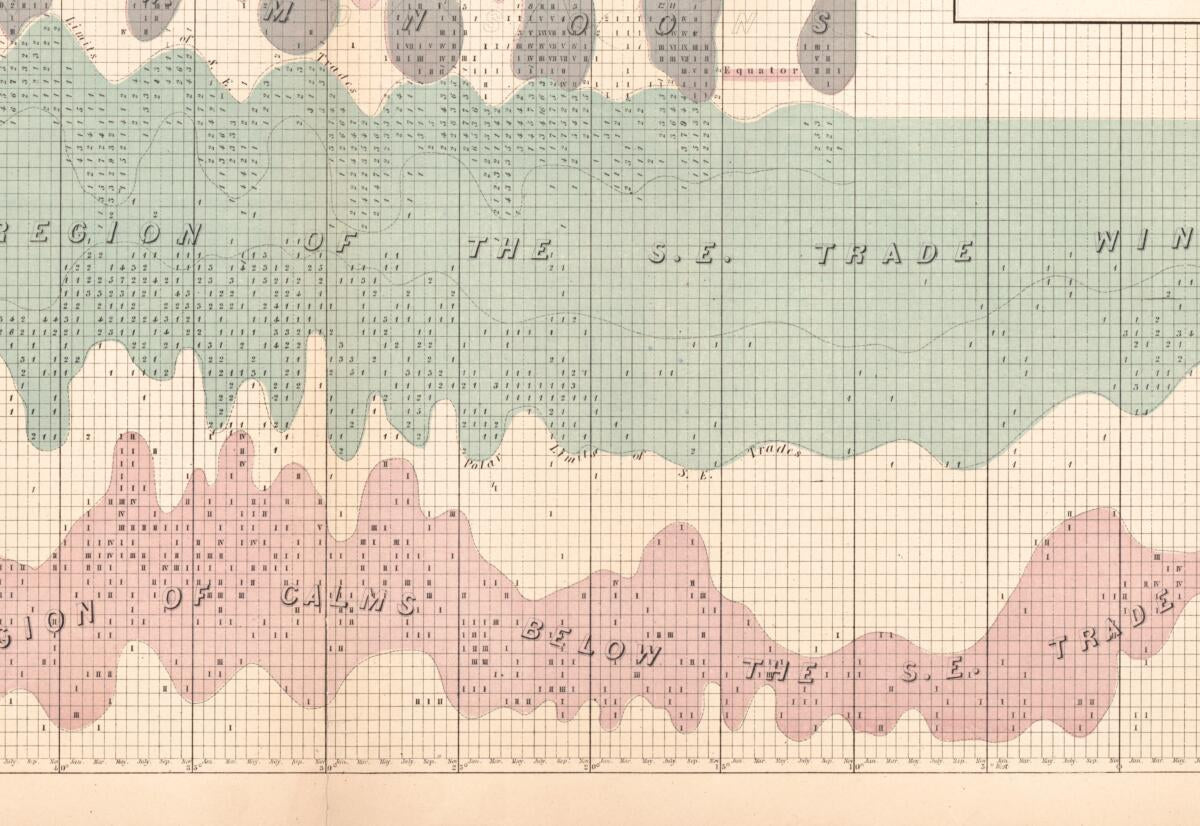 This old map of Trade Wind Chart of the Atlantic Ocean (Wind and Current Charts, Atlantic Ocean) from 1851 was created by E. J. Dehaven, Matthew Fontaine Maury, Charles Morris,  United States Naval Observatory,  United States. Bureau of Ordnance and Hydr