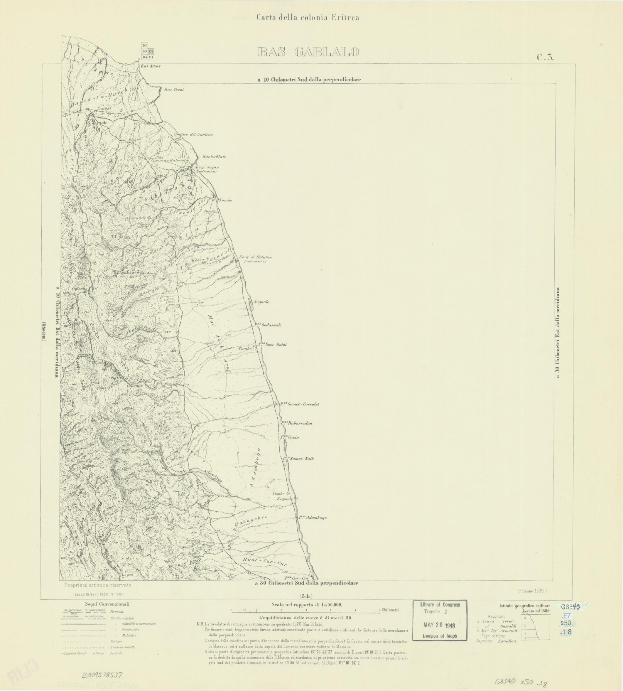 This old map of Carta Della Colonia Eritrea from 1909 was created by Istituto Geografico Militare (Italy) in 1909