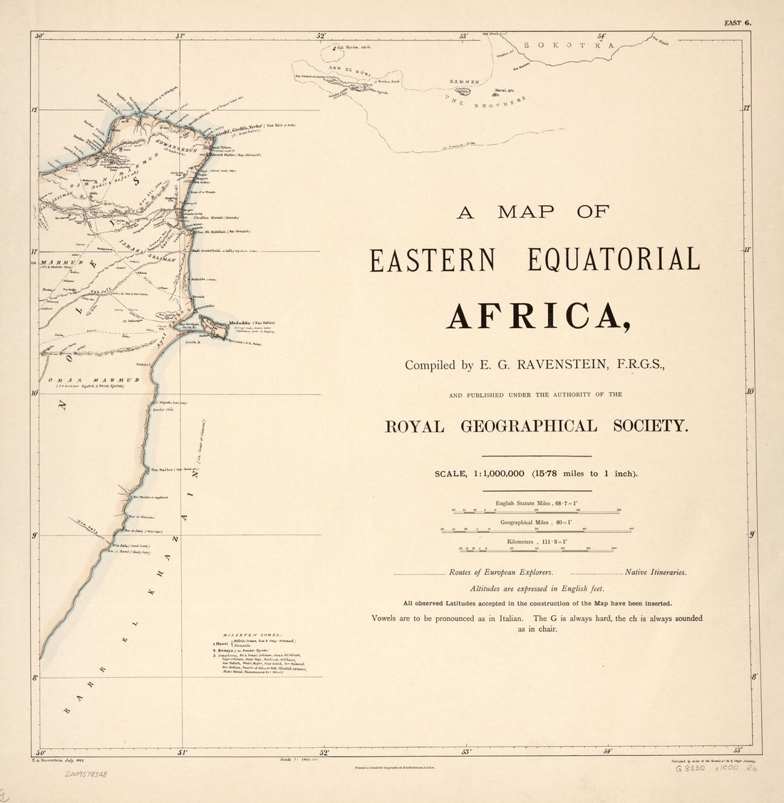 This old map of A Map of Eastern Equatorial Africa from 1881 was created by Edward Stanford Ltd, Ernst Georg Ravenstein, Royal Geographical Society (Great Britain) in 1881