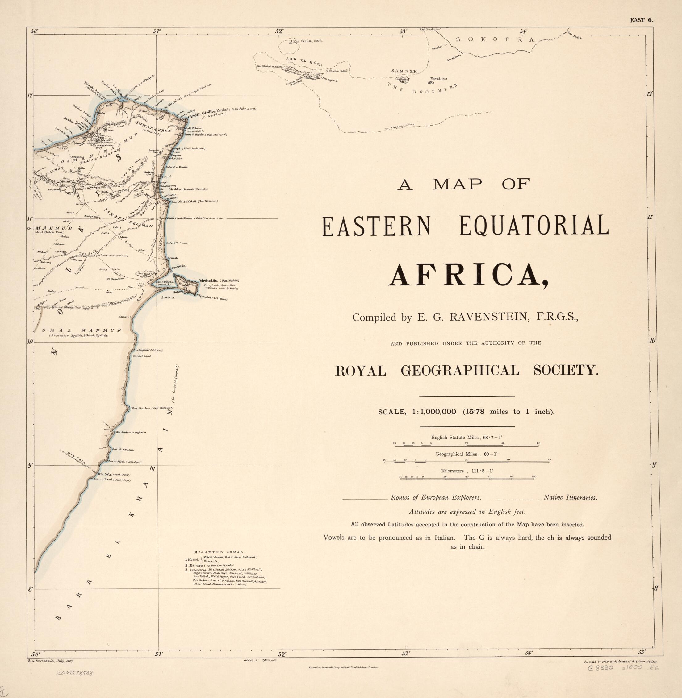 This old map of A Map of Eastern Equatorial Africa from 1881 was created by Edward Stanford Ltd, Ernst Georg Ravenstein, Royal Geographical Society (Great Britain) in 1881