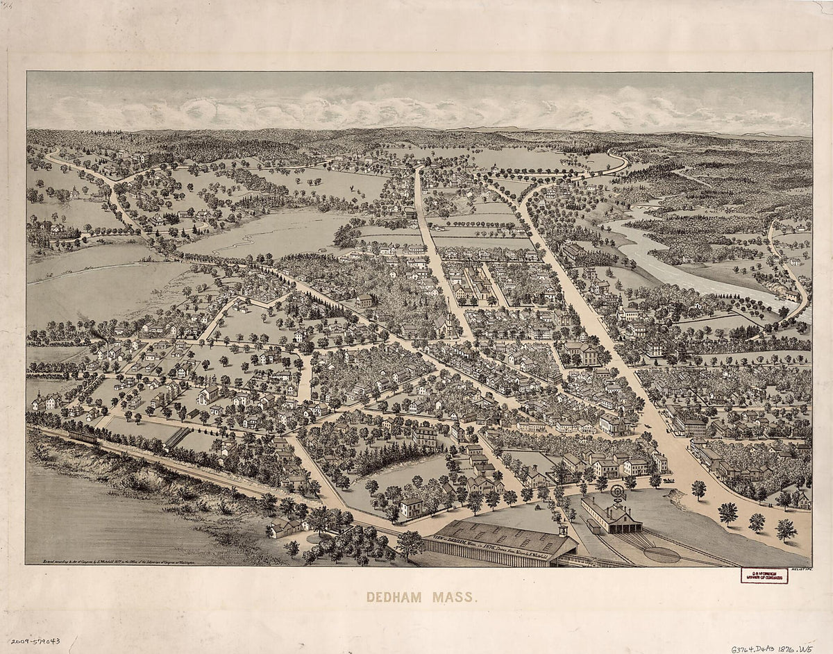 View of Dedham, Massachusetts In 1876 (View of Dedham, Massachusetts In 1876, Dedham, Mass) by Relic Map Company