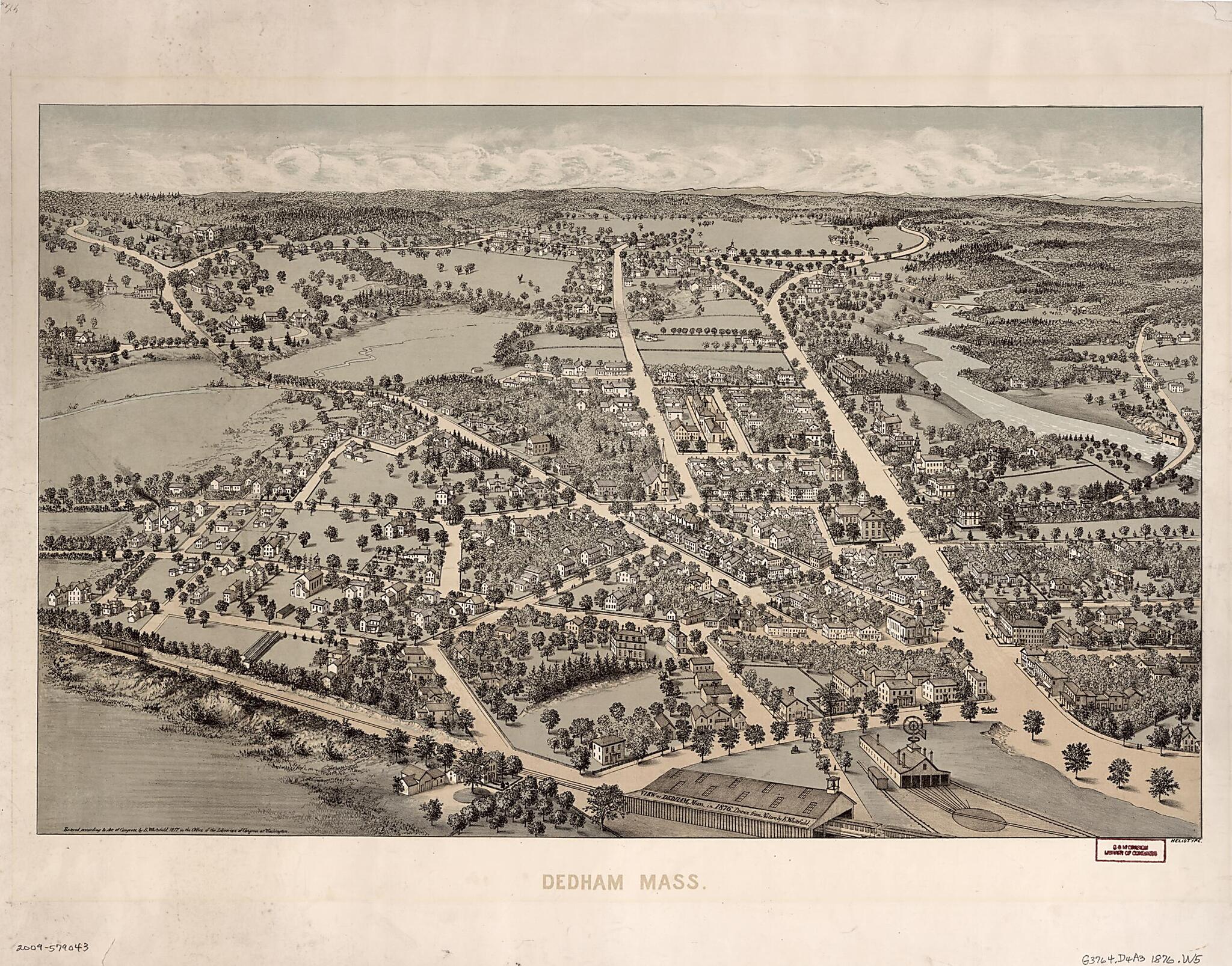 This old map of View of Dedham, Massachusetts In from 1876 (View of Dedham, Massachusetts In from 1876, Dedham, Mass) was created by Heliotype Printing Co, Edwin Whitefield in 1876