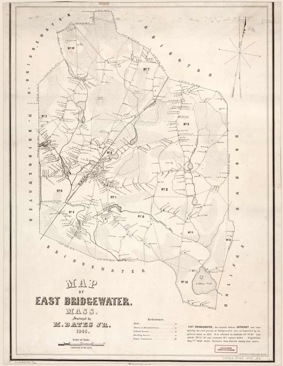 This old map of Map of East Bridgewater, Massachusetts (Map of East Bridgewater, Massachusetts) from 1848 was created by M. Bates, Bufford&