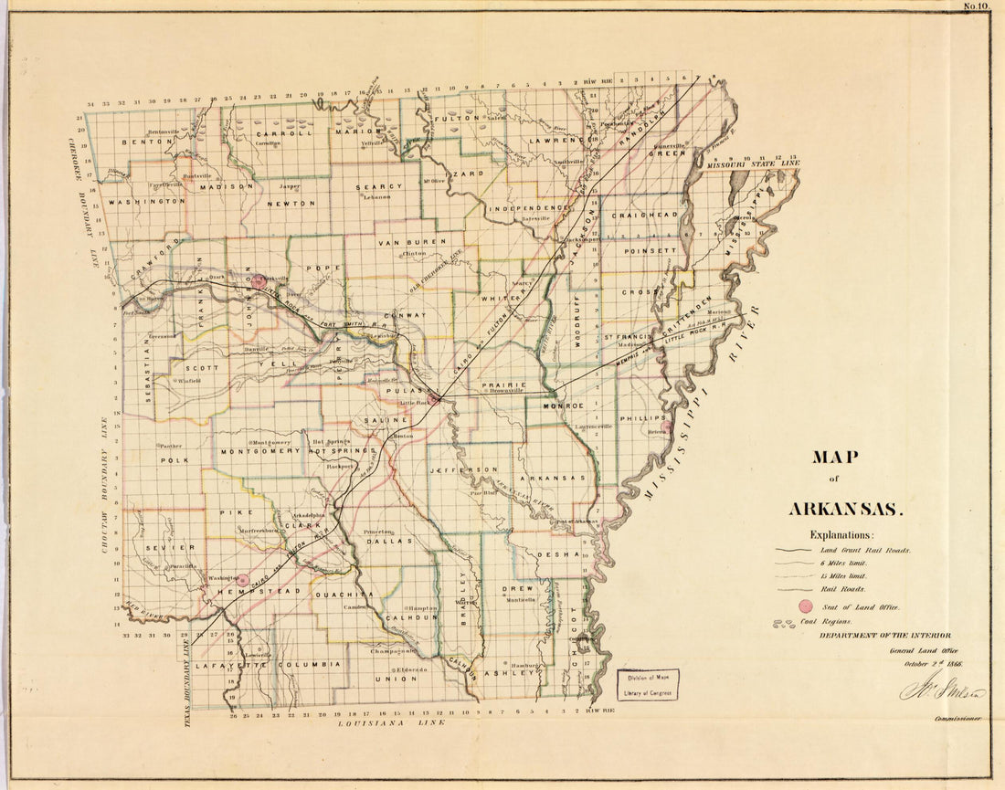 This old map of Map of Arkansas from 1866 was created by United States. General Land Office in 1866