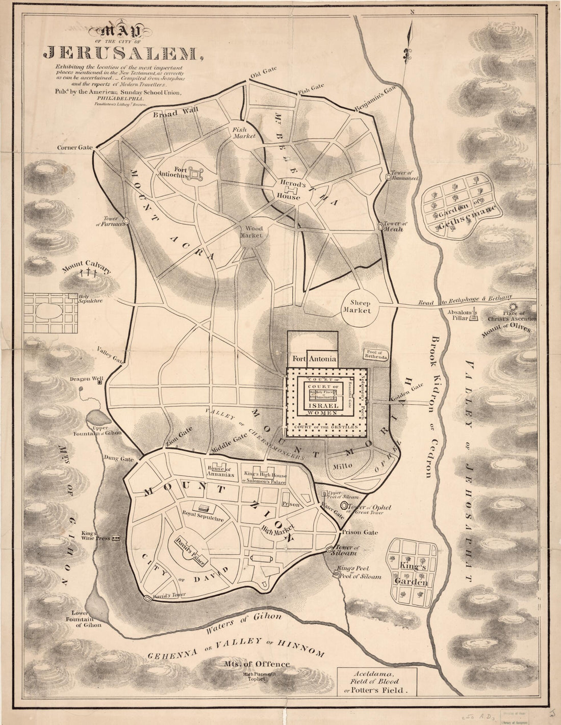 This old map of Map of the City of Jerusalem : Exhibiting the Location of the Most Important Places Mentioned In the New Testament, As Correctly As Can Be Ascertained from 1800 was created by School Union, Pendleton&