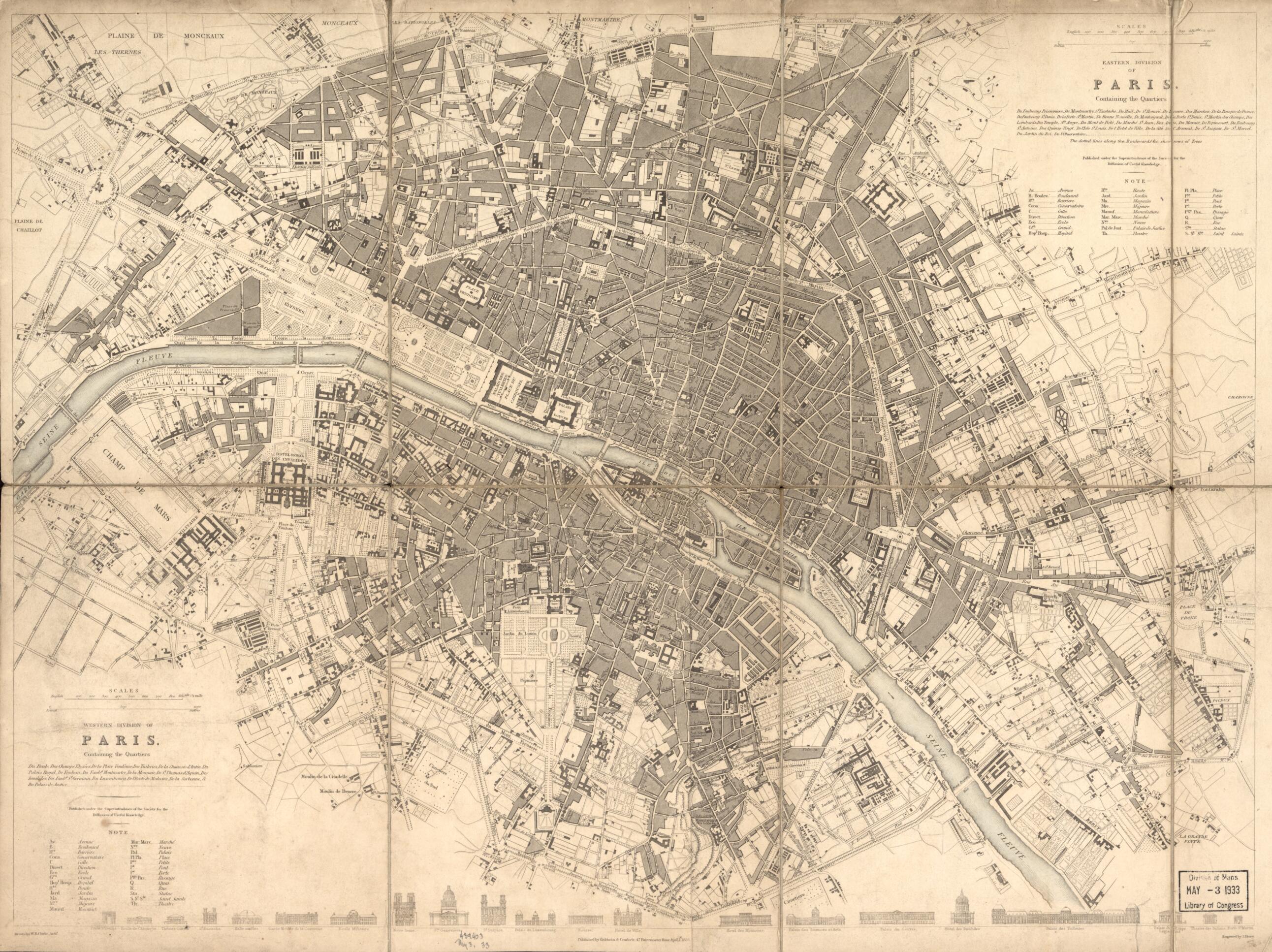 This old map of Eastern Division of Paris : Containing the Quartiers from 1834 was created by W. B. Clarke, James Shury, Society for the Diffusion of Useful Knowledge (Great Britain) in 1834