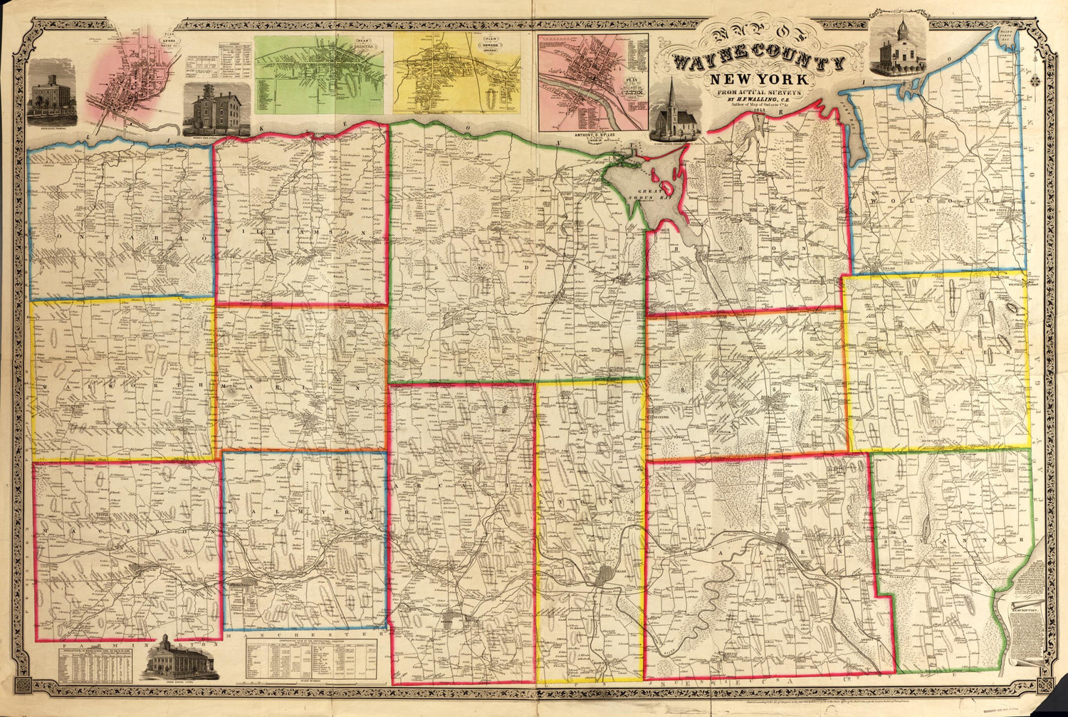 This old map of Map of Wayne County, New York from 1853 was created by Robert Pearsall Smith, Henry Francis Walling in 1853