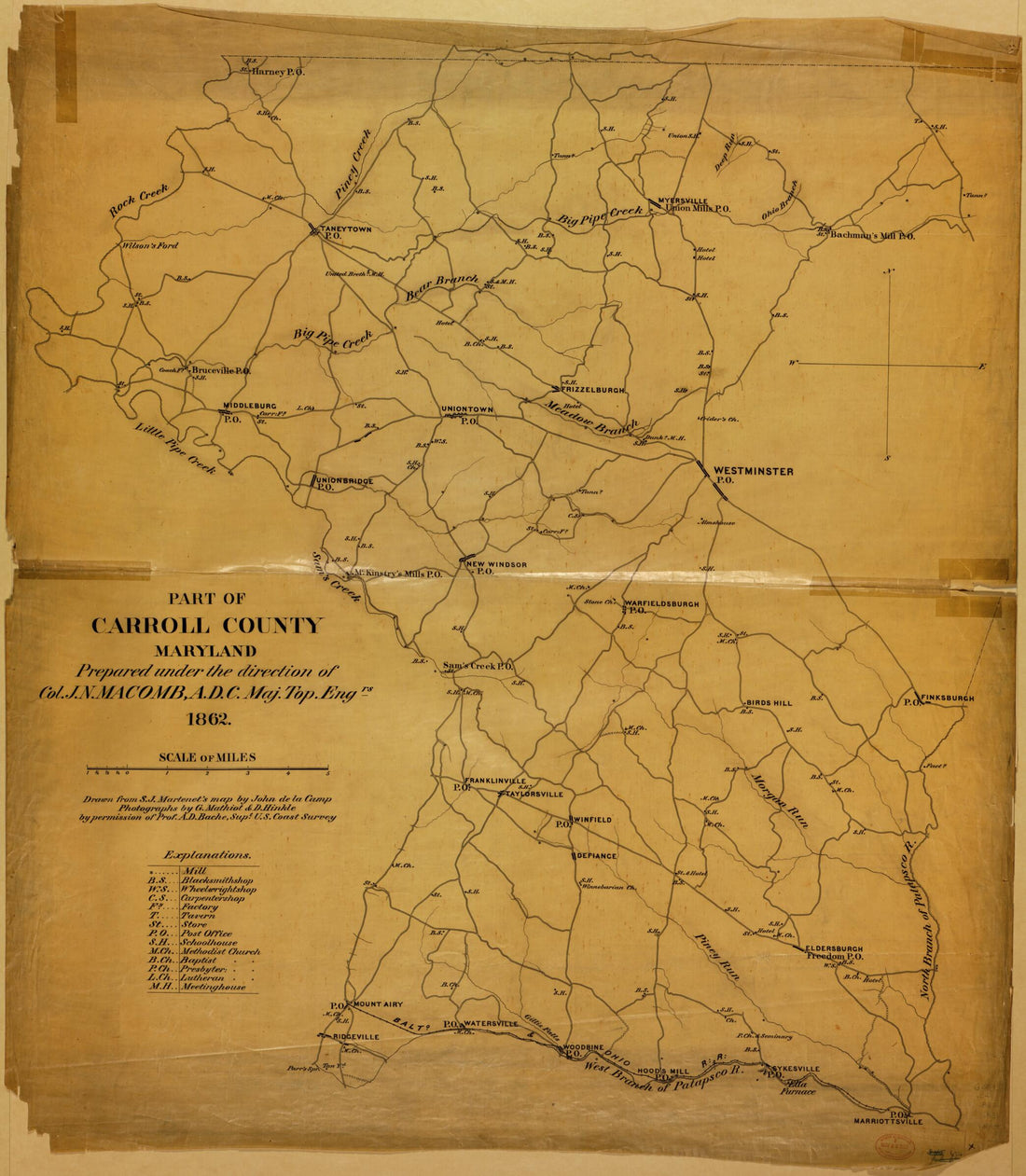 This old map of Part of Carroll County, Maryland from 1862 was created by J. (John) De La Camp, J. N. (John N.) Macomb, Simon J. Martenet, United States. Army. Corps of Topographical Engineers in 1862