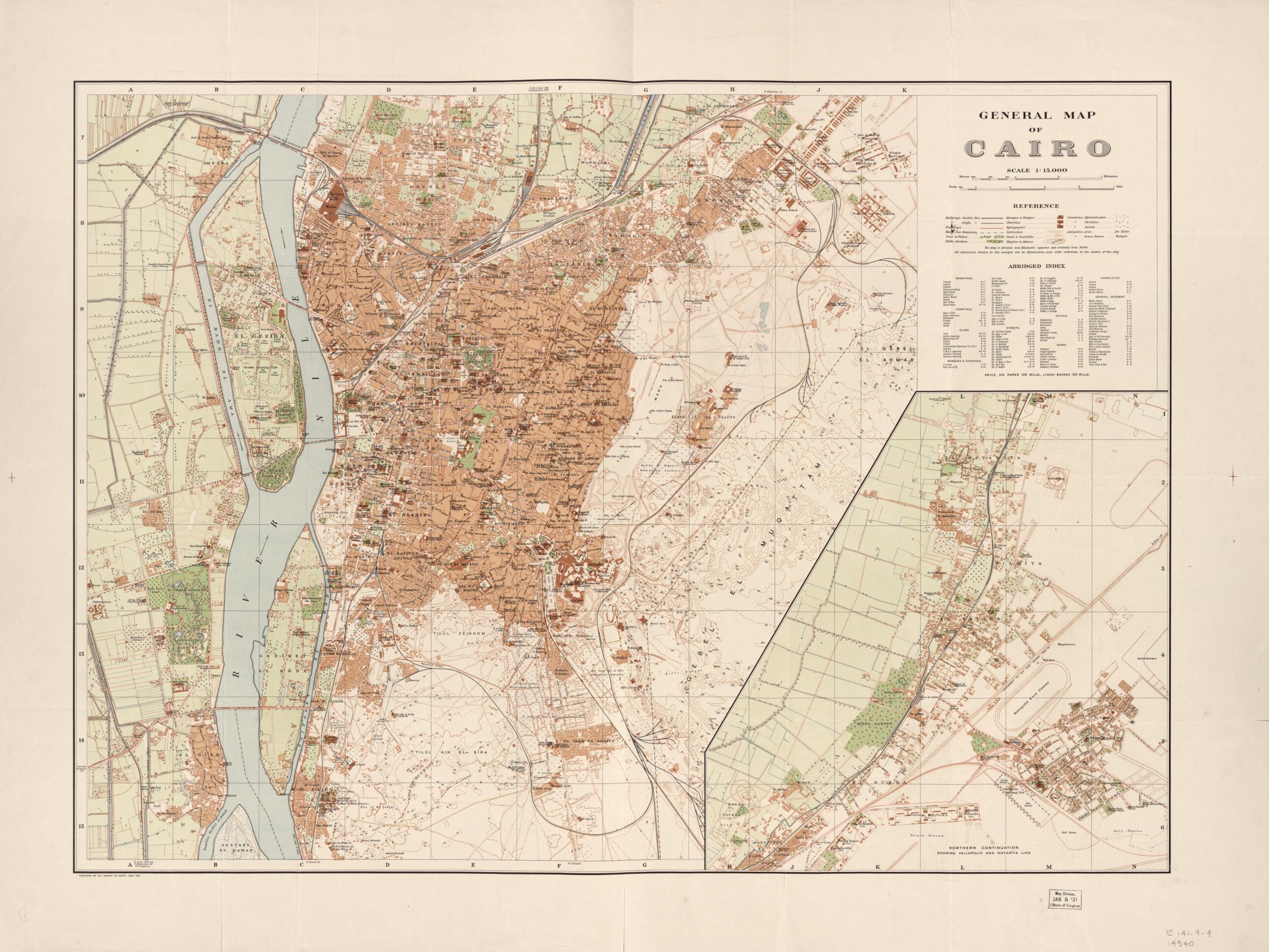 This old map of General Map of Cairo from 1920 was created by Misāḥah in 1920