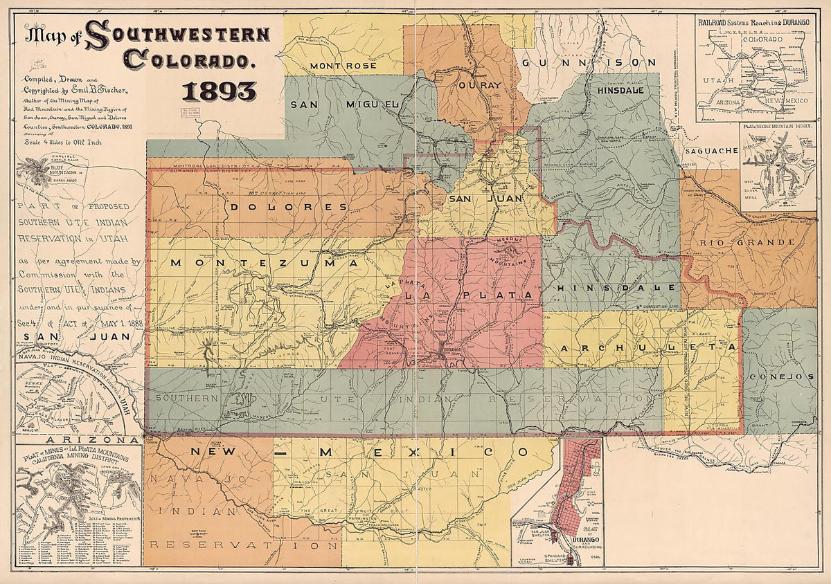 Map of Southwestern Colorado in 1893 by Relic Map Company