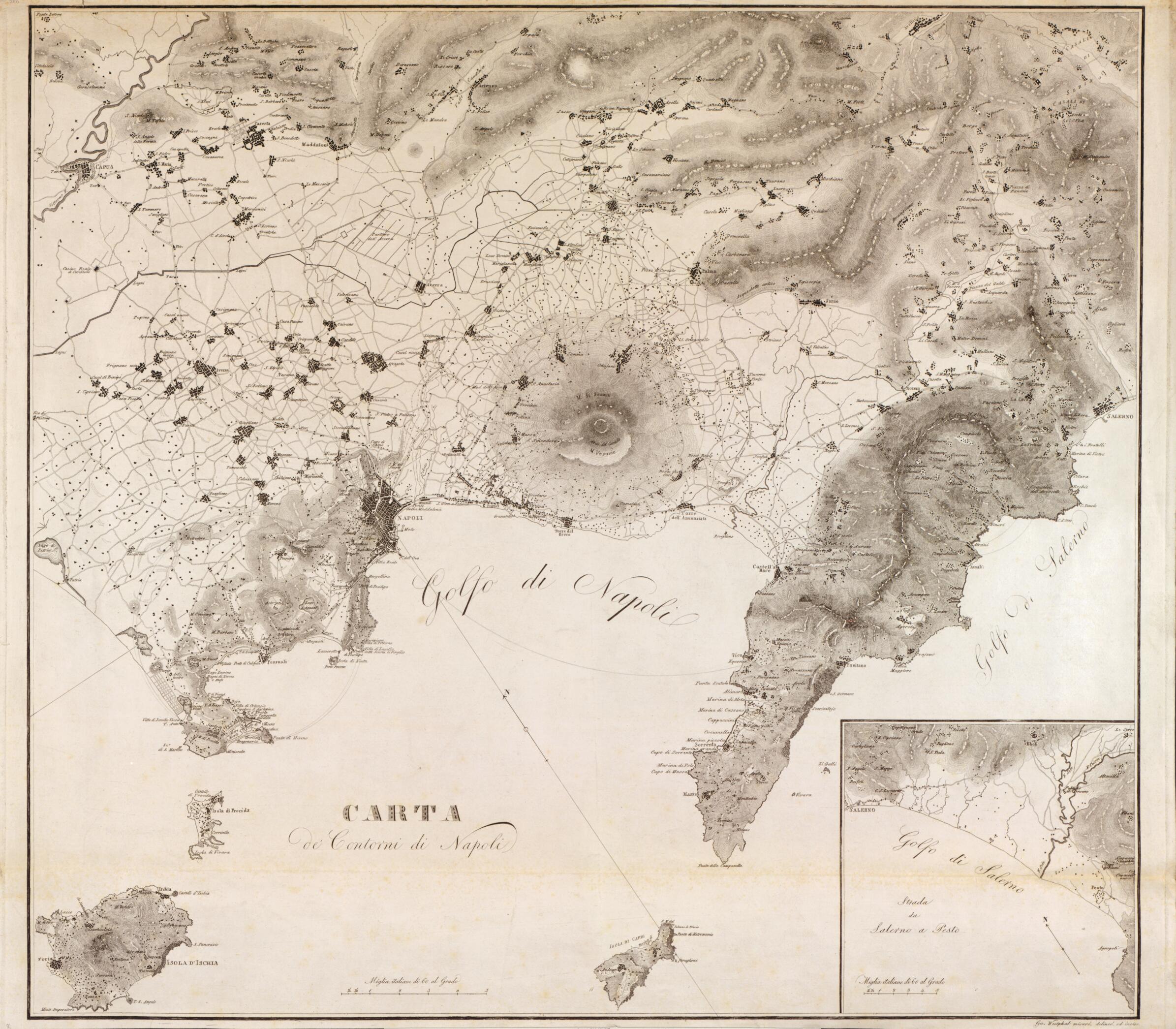 This old map of Carta De Contorni Di Napoli from 1828 was created by Giovanni Enrico Westphal in 1828