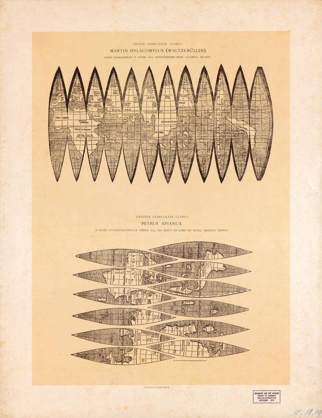This old map of Erster Gedruckter Globus, Martin Hylacomylus (Waltzemüller) : Gehört Wahrscheinlich Zu Seinem 1509 Herausgegeben Buch Globus Mundi&