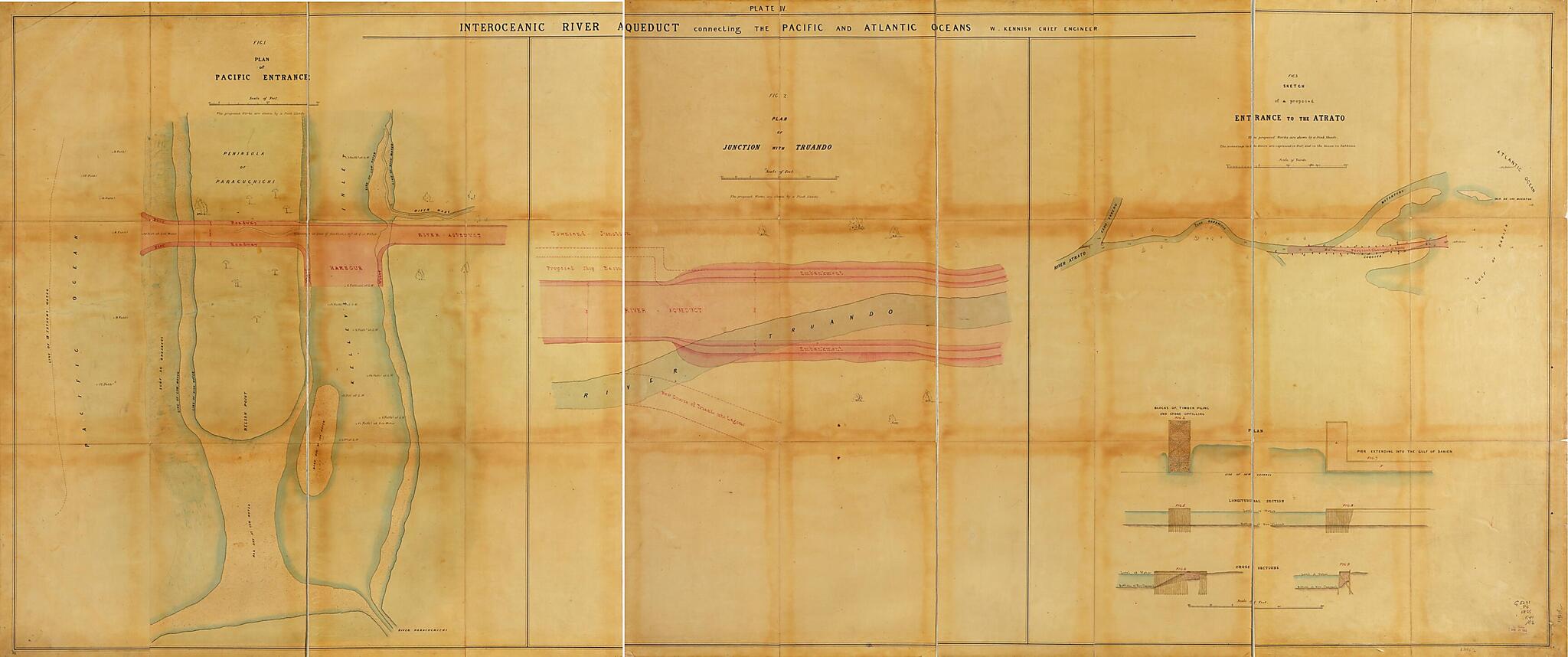 This old map of Interoceanic River Aqueduct Connecting the Pacific and Atlantic Oceans : Colombia from 1855 was created by W. Kennish in 1855