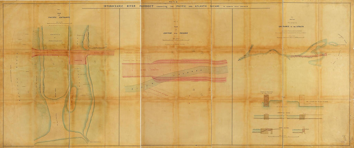 Interoceanic River Aqueduct Connecting the Pacific and Atlantic Oceans : Colombia in 1855 by Relic Map Company