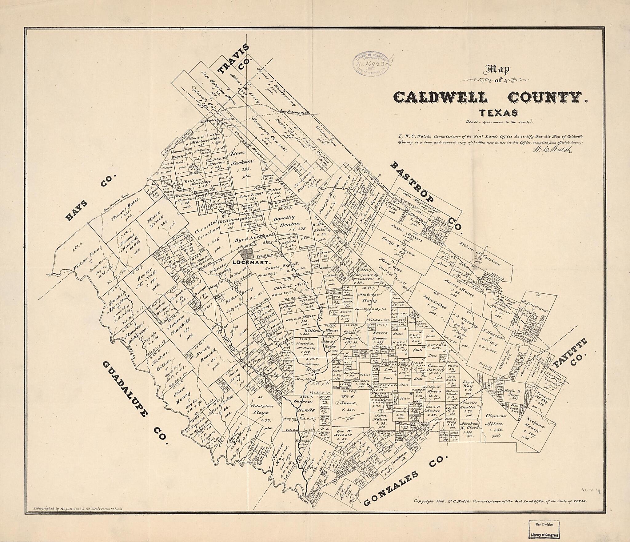 This old map of Map of Caldwell County, Texas from 1880 was created by Texas. General Land Office, W. C. (William C.) Walsh in 1880