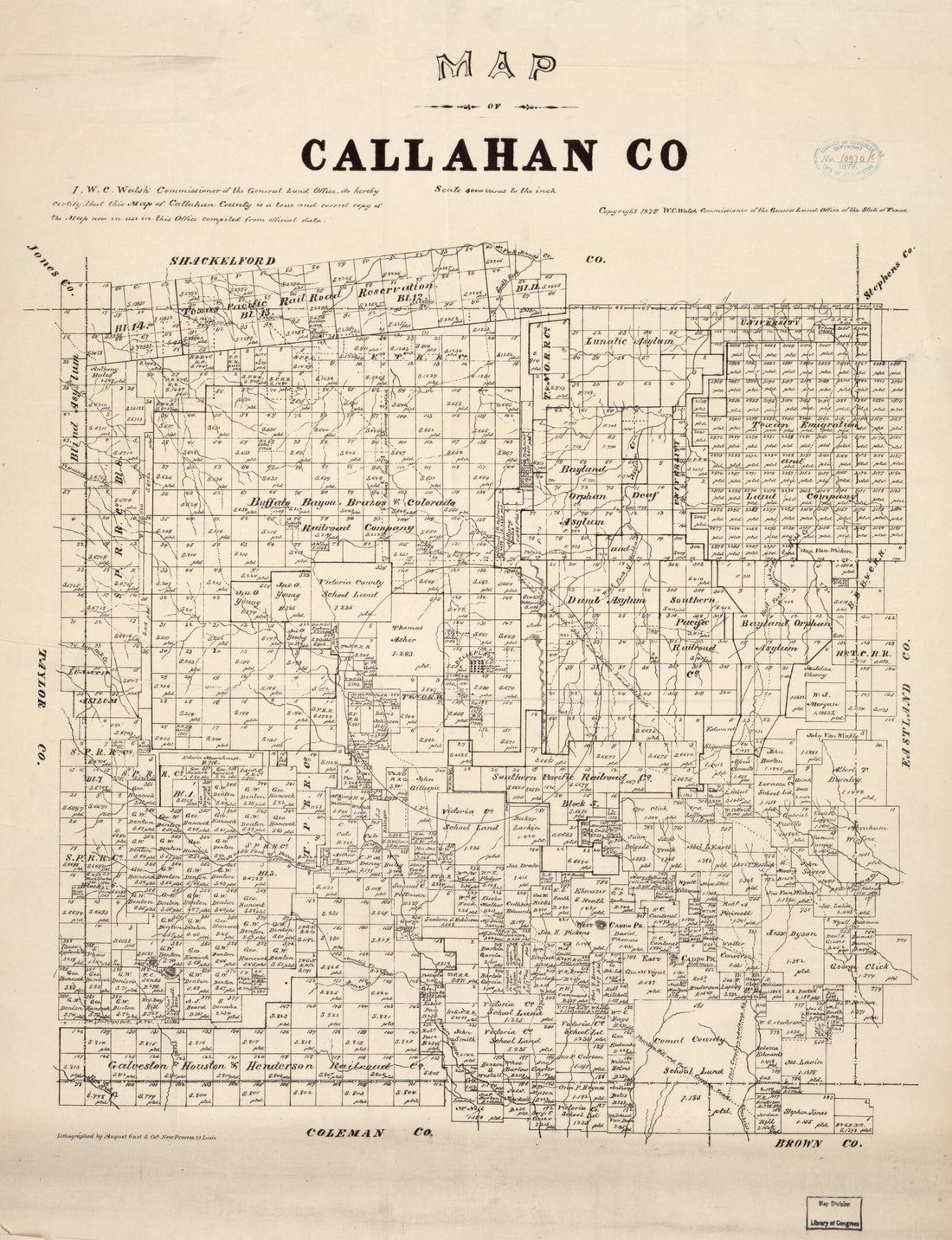 This old map of Map of Callahan Co from 1879 was created by Texas. General Land Office, W. C. (William C.) Walsh in 1879