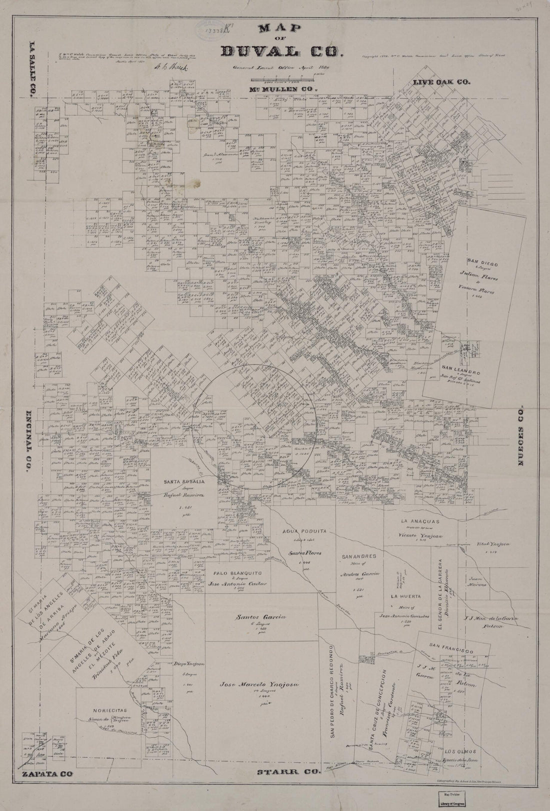 This old map of Map of Duval Co from 1880 was created by Texas. General Land Office, W. C. (William C.) Walsh in 1880