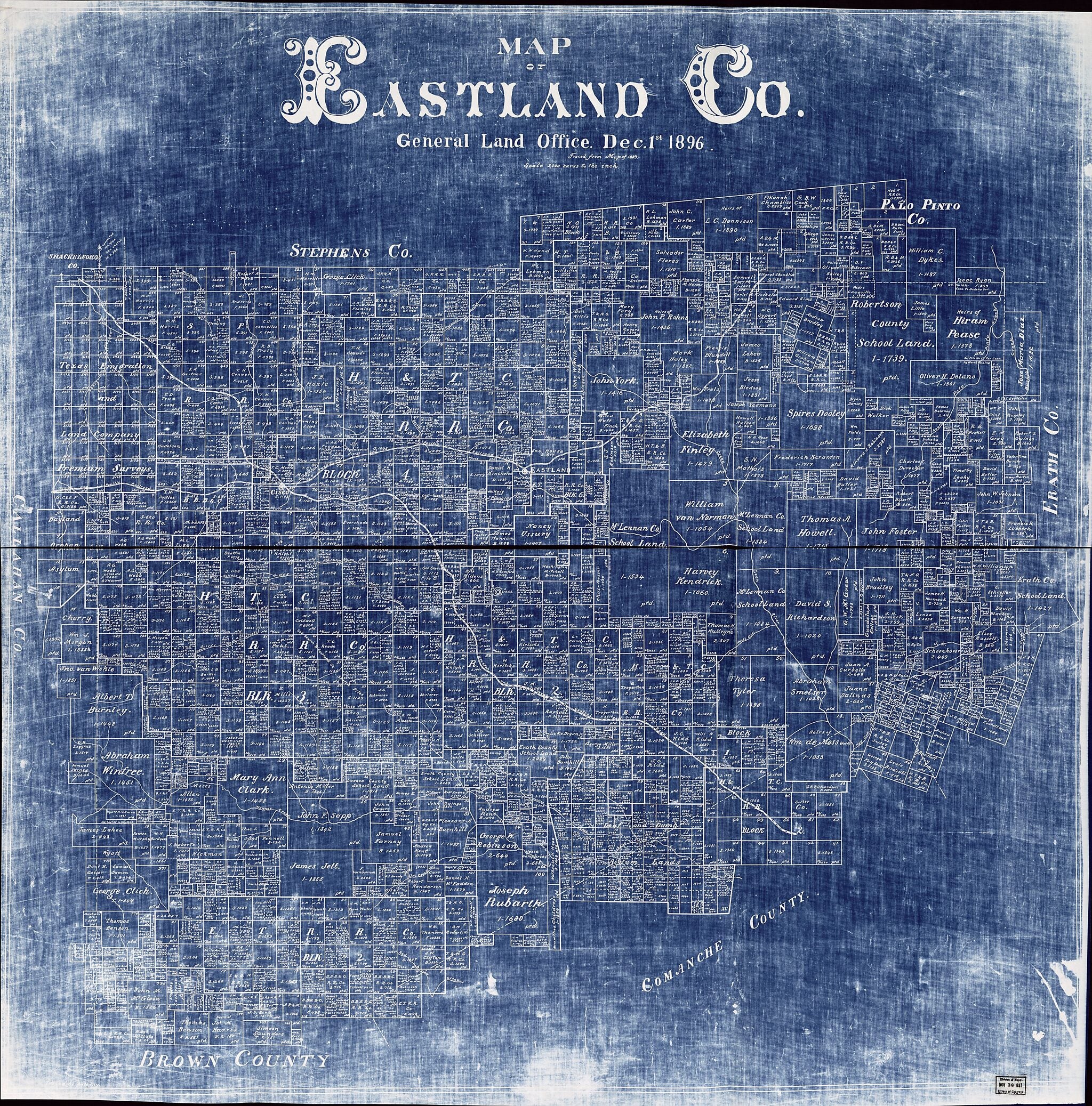 This old map of Map of Eastland Co from 1896 was created by Texas. General Land Office in 1896