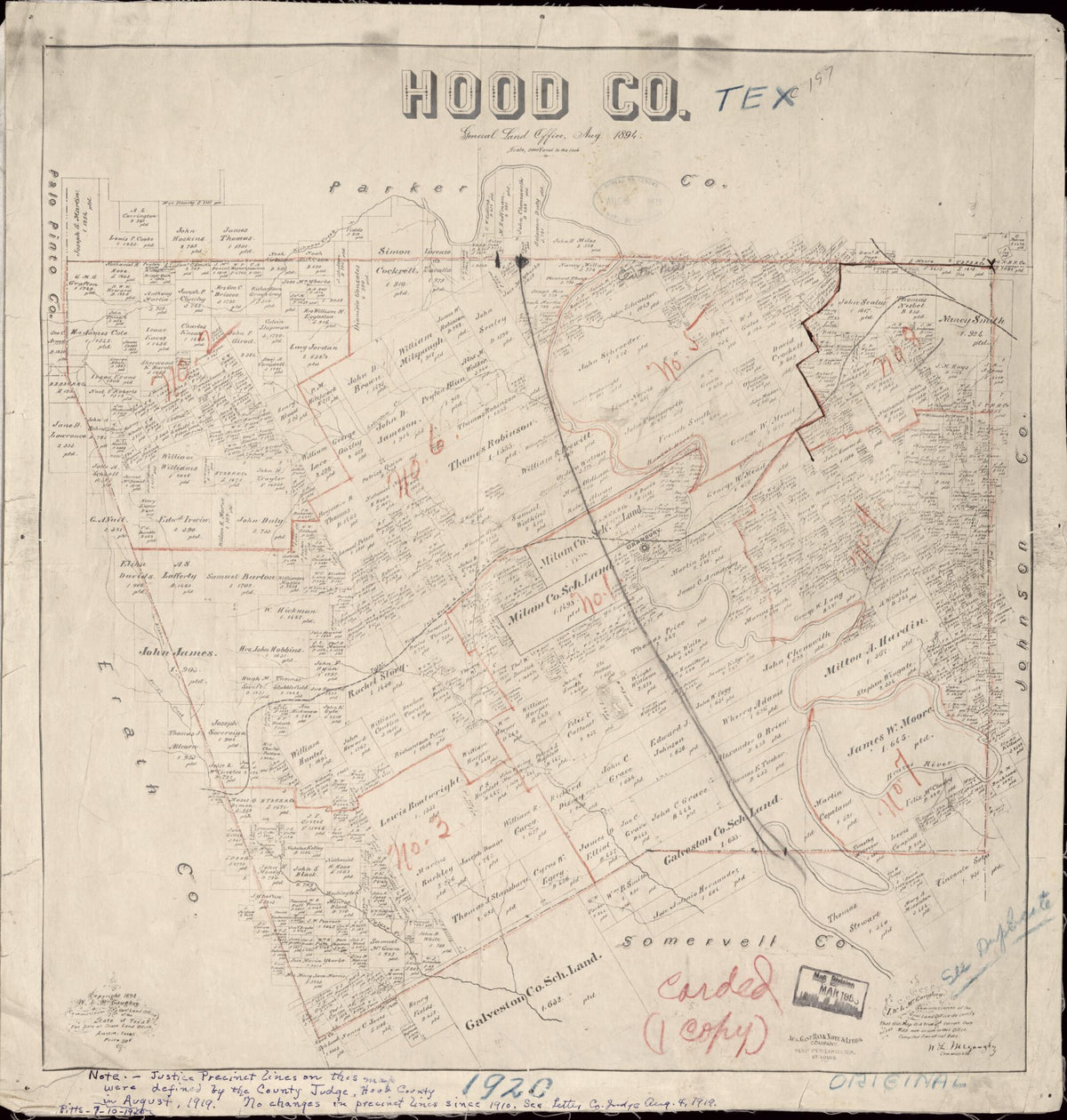 Hood Co. : General Land Office, May 1894 by Relic Map Company