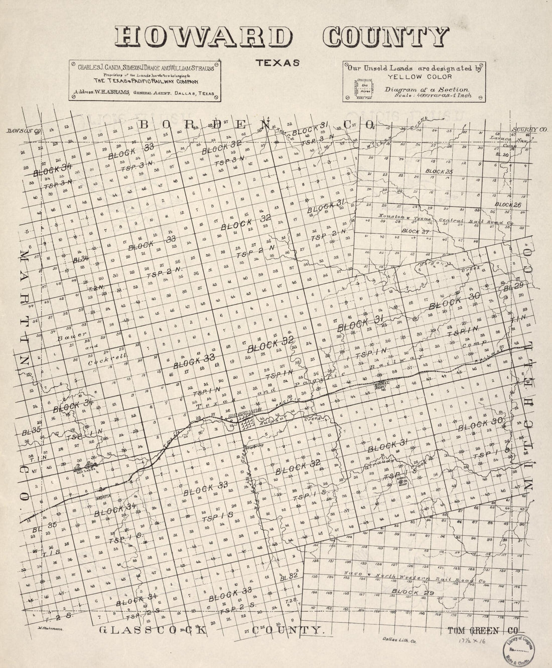 This old map of Howard County, Texas from 1890 was created by M. Stakemann in 1890