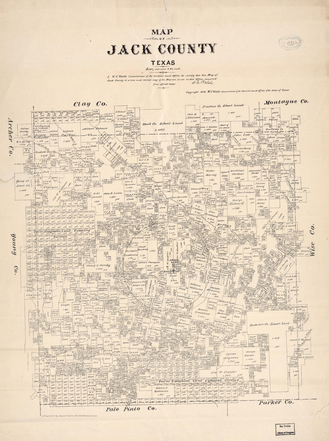 This old map of Map of Jack County, Texas from 1879 was created by Texas. General Land Office, W. C. (William C.) Walsh in 1879