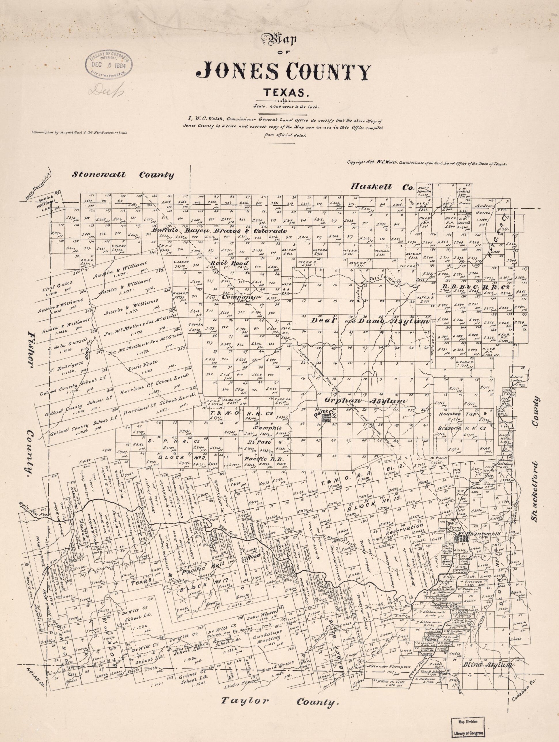 This old map of Map of Jones County, Texas from 1879 was created by Texas. General Land Office, W. C. (William C.) Walsh in 1879