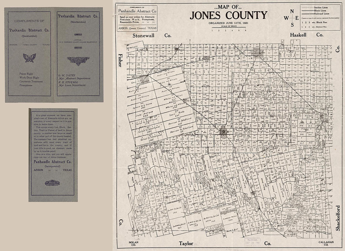 This old map of Map of Jones County : Organized June 13th, 1881 from 1880 was created by Panhandle Abstract Co in 1880