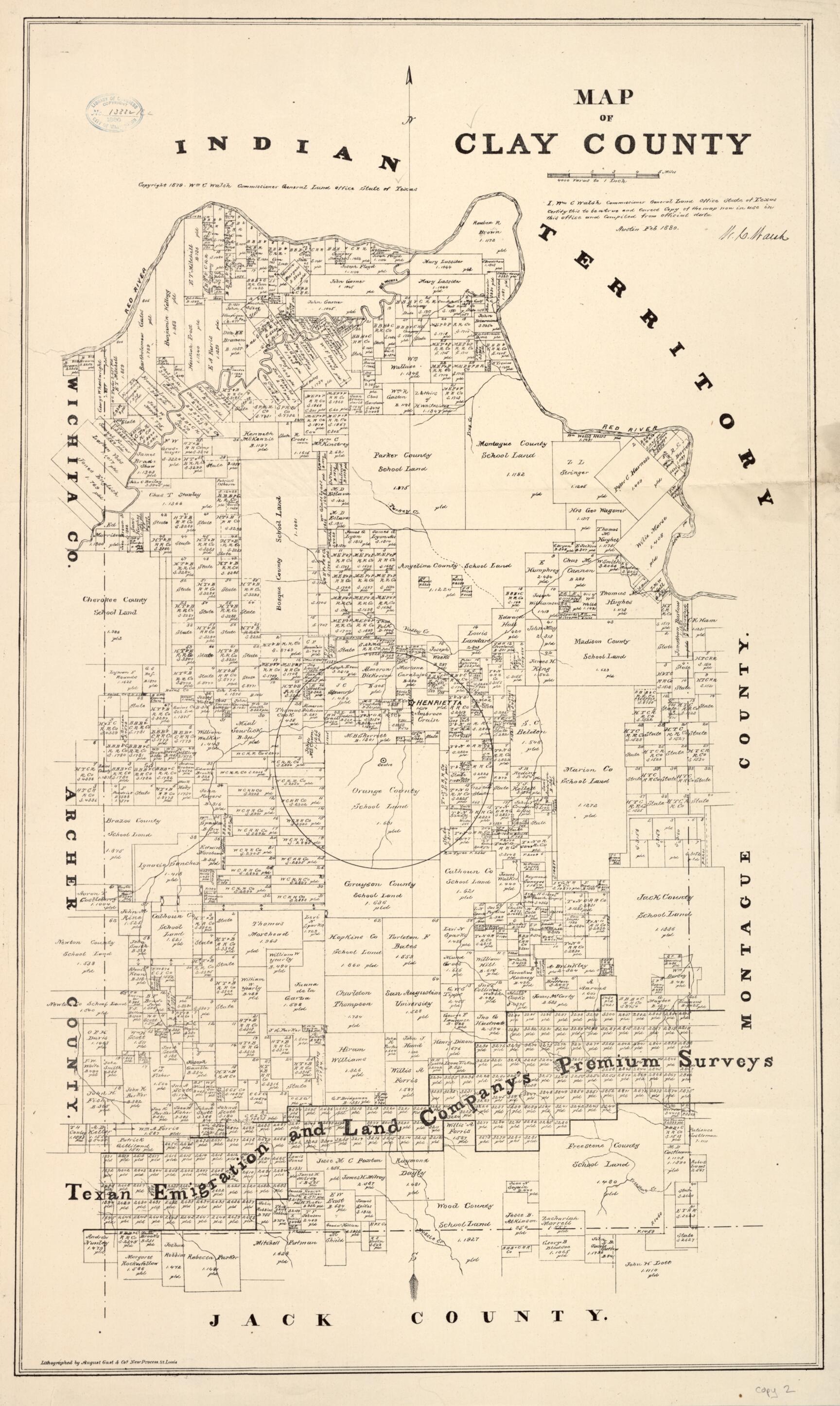 This old map of Map of Clay County, Texas from 1880 was created by Texas. General Land Office, W. C. (William C.) Walsh in 1880