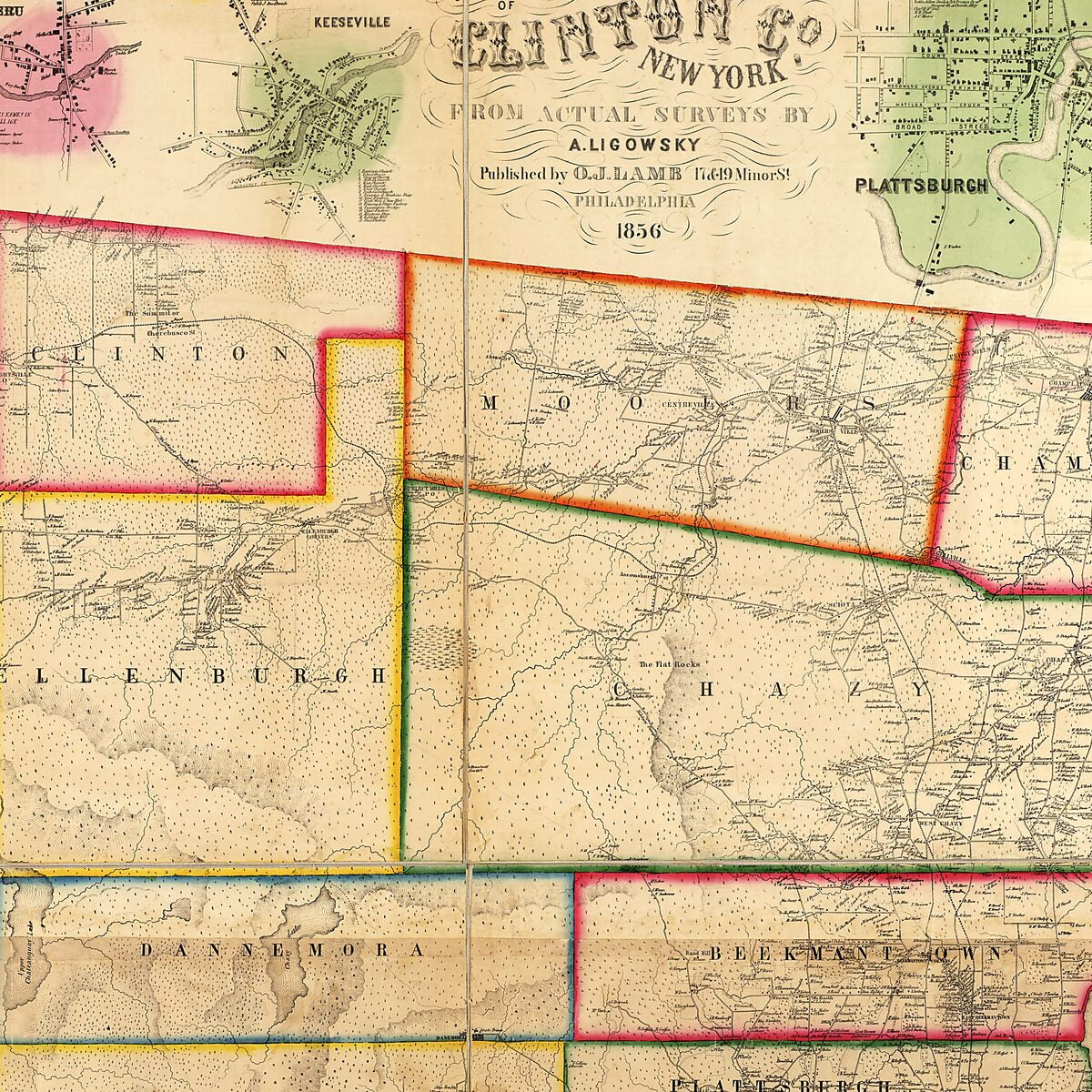 This old map of Map of Clinton County, New York from 1856 was created by A. Ligowsky in 1856
