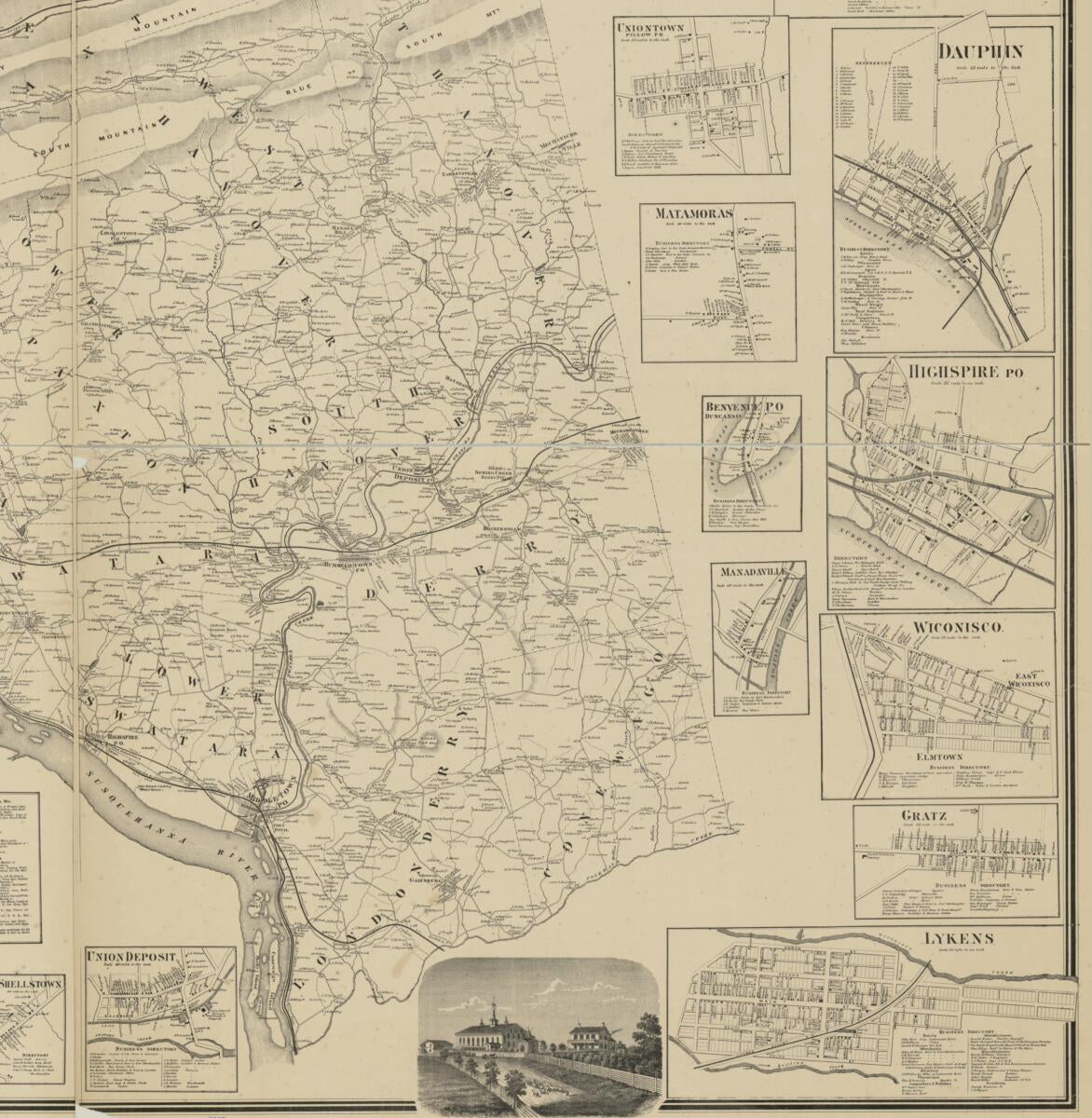 This old map of Map of Dauphin Co., Pennsylvania : from Actual Surveys from 1862 was created by  A. Pomeroy & Co, F. W. (Frederick W.) Beers, S. N. Beers,  F. Bourquin & Co,  Worley & Bracher in 1862