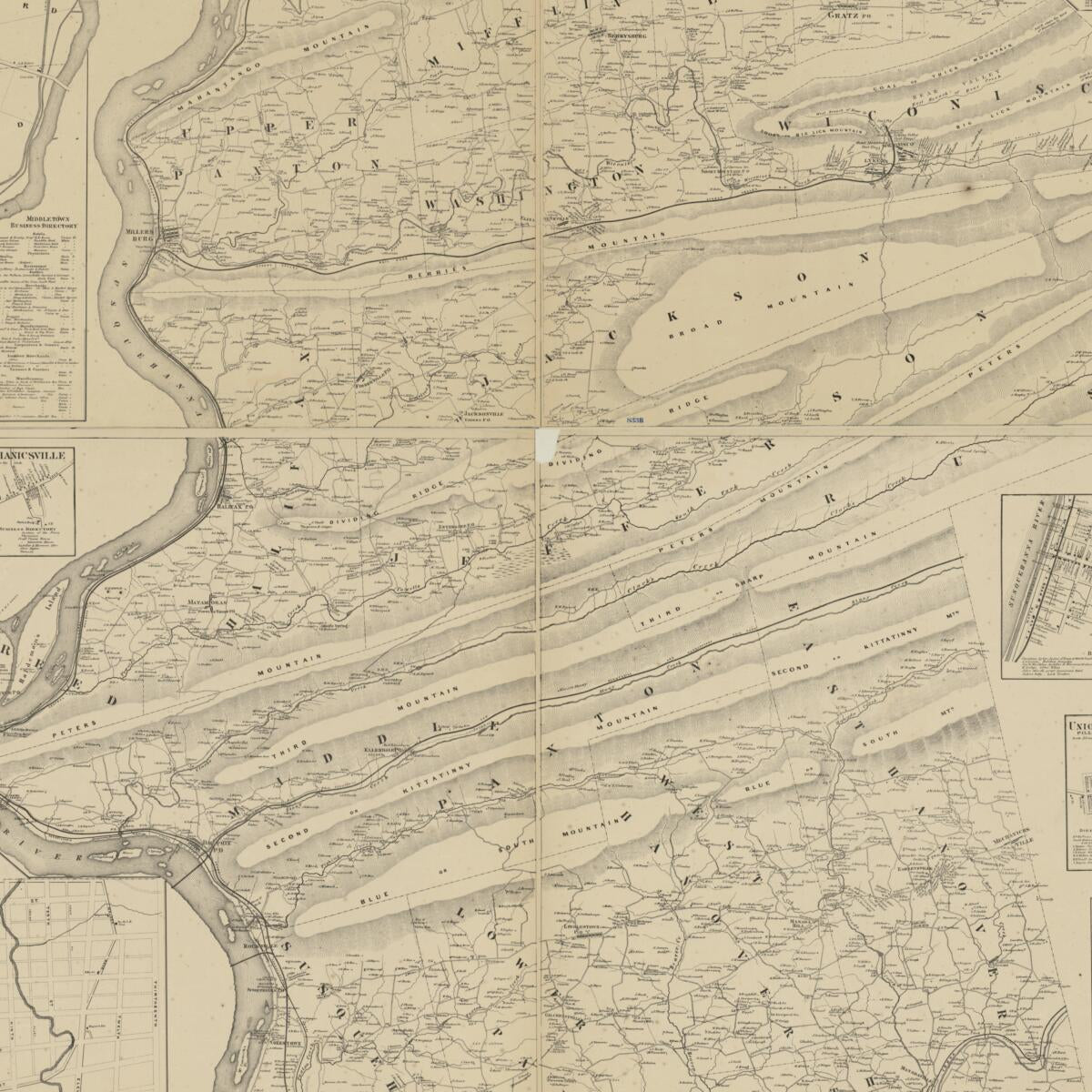 This old map of Map of Dauphin Co., Pennsylvania : from Actual Surveys from 1862 was created by  A. Pomeroy & Co, F. W. (Frederick W.) Beers, S. N. Beers,  F. Bourquin & Co,  Worley & Bracher in 1862