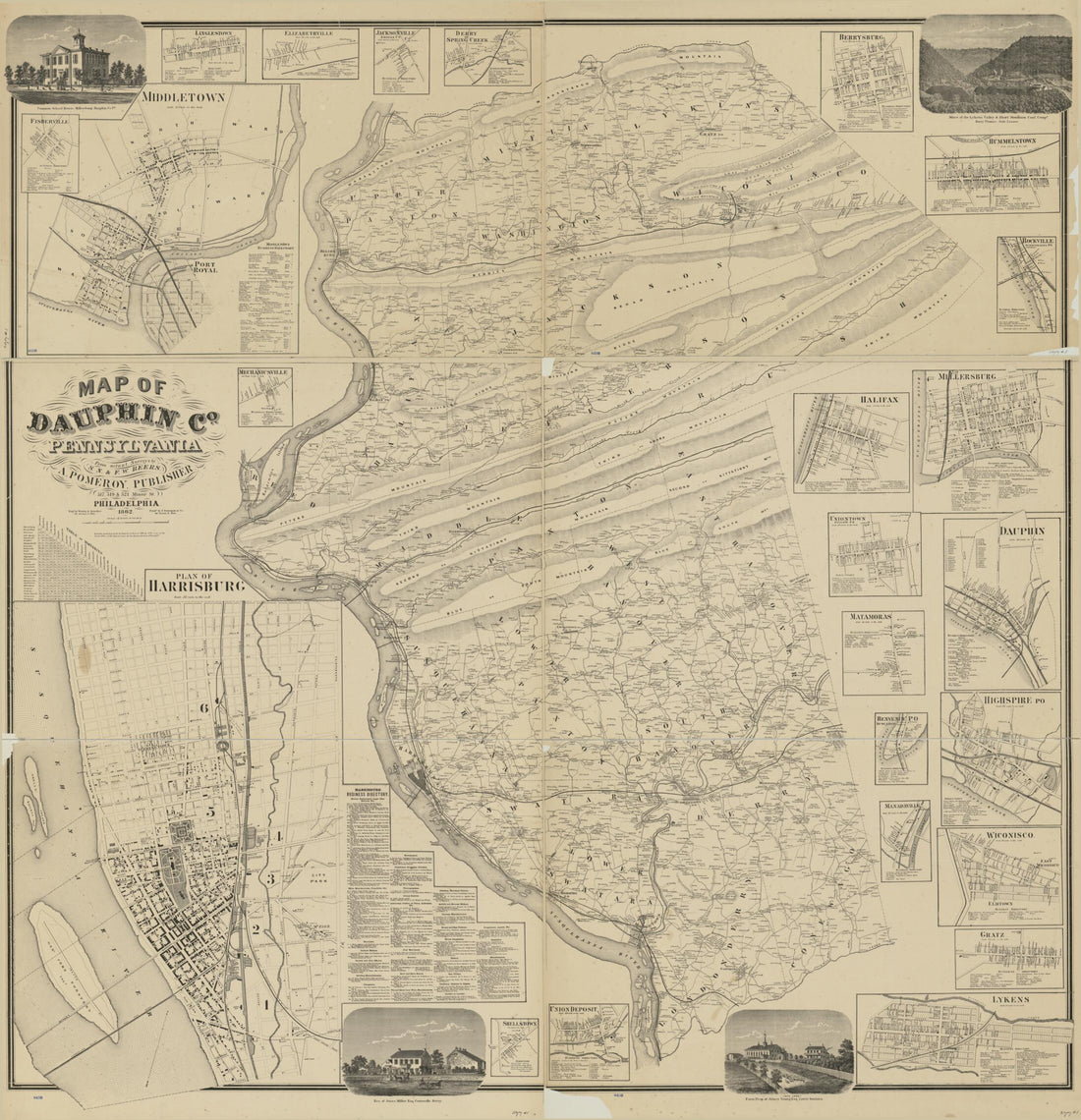 This old map of Map of Dauphin Co., Pennsylvania : from Actual Surveys from 1862 was created by A. Pomeroy & Co, F. W. (Frederick W.) Beers, S. N. Beers, F. Bourquin & Co, Worley & Bracher in 1862